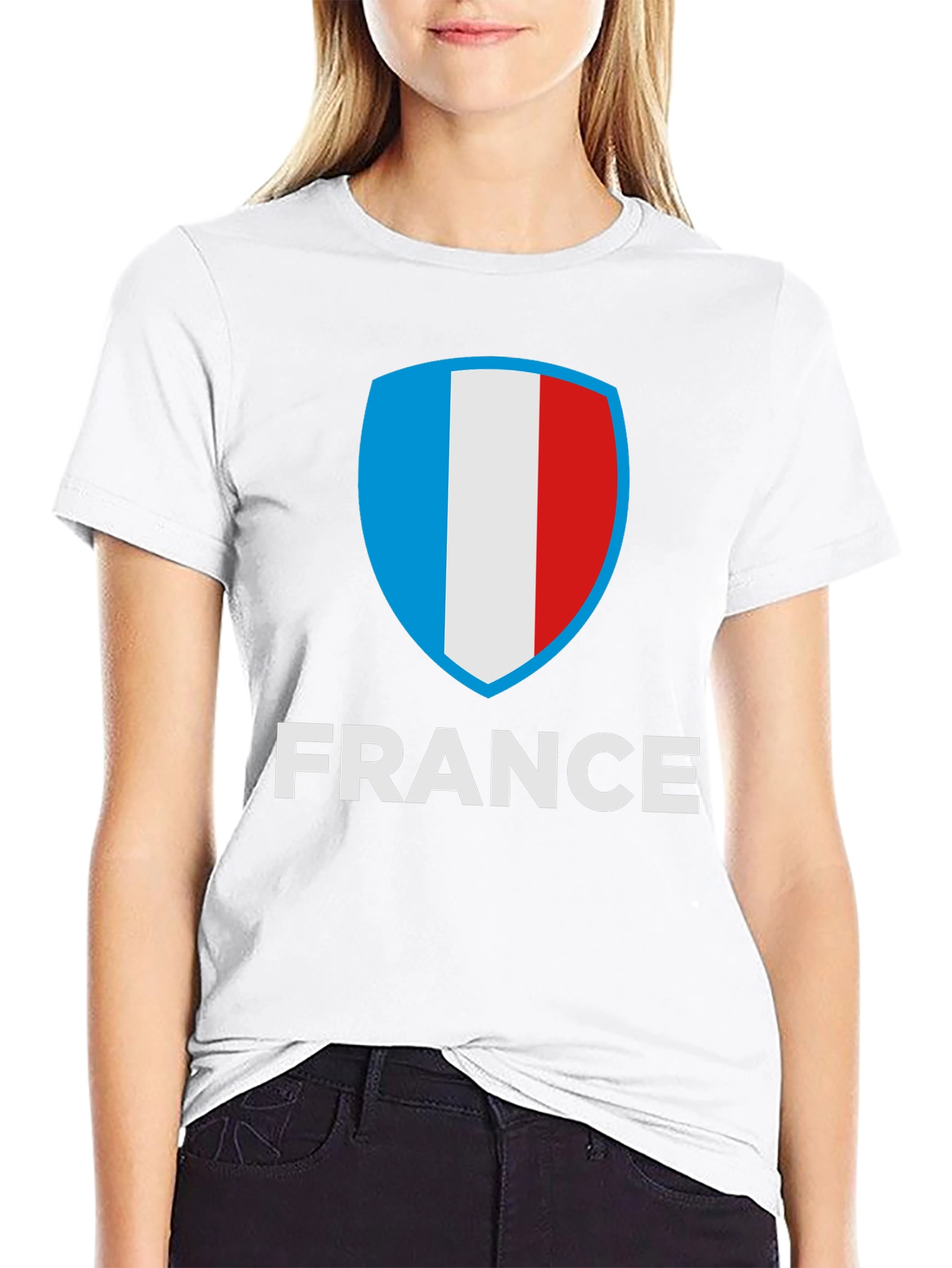 France Flag Shield Graphic Tee - Black Cotton Shirt
