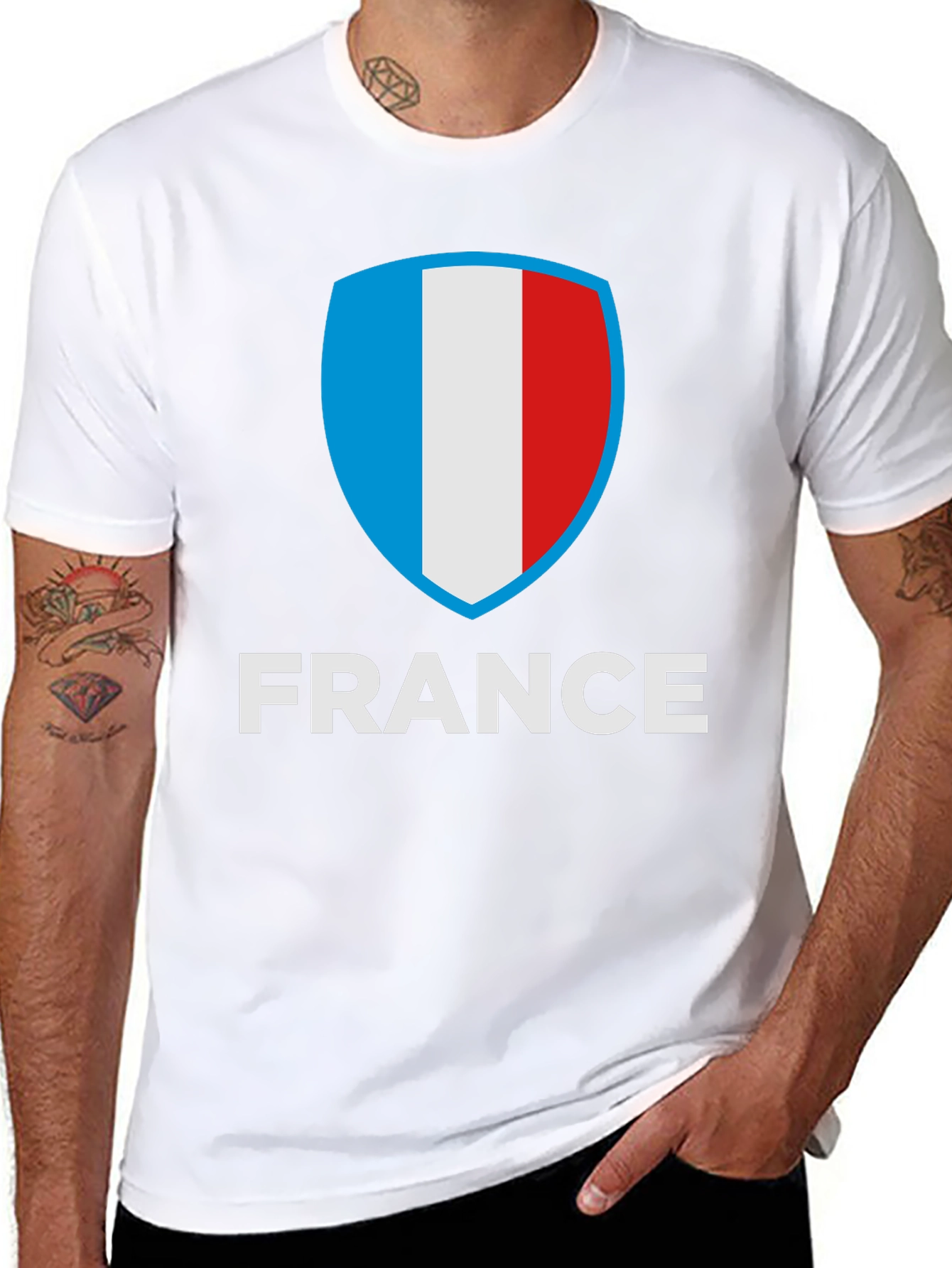 France Flag Shield Graphic Tee - Black Cotton Shirt