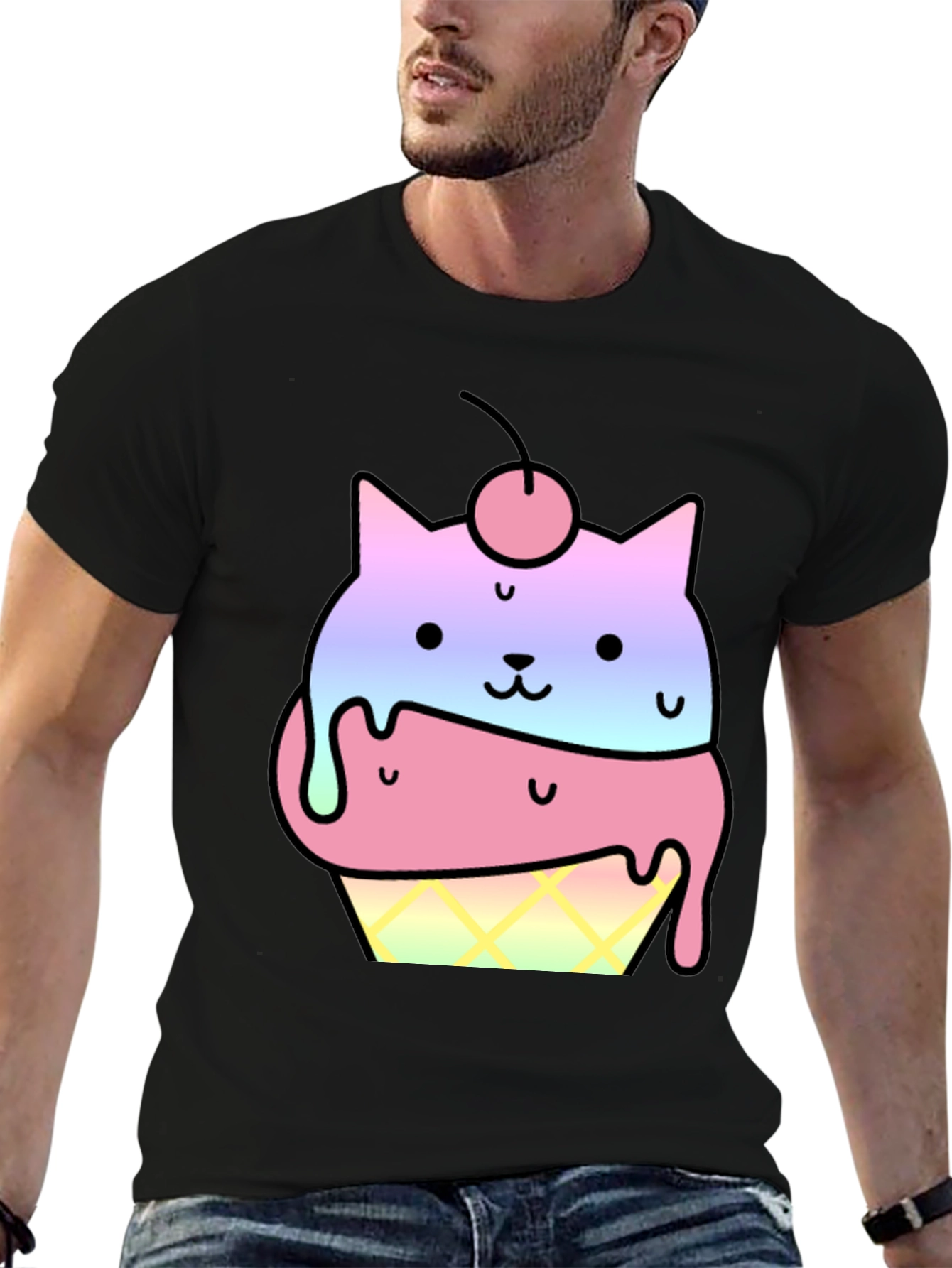 Cute Cat Ice Cream Cone Graphic T-Shirt