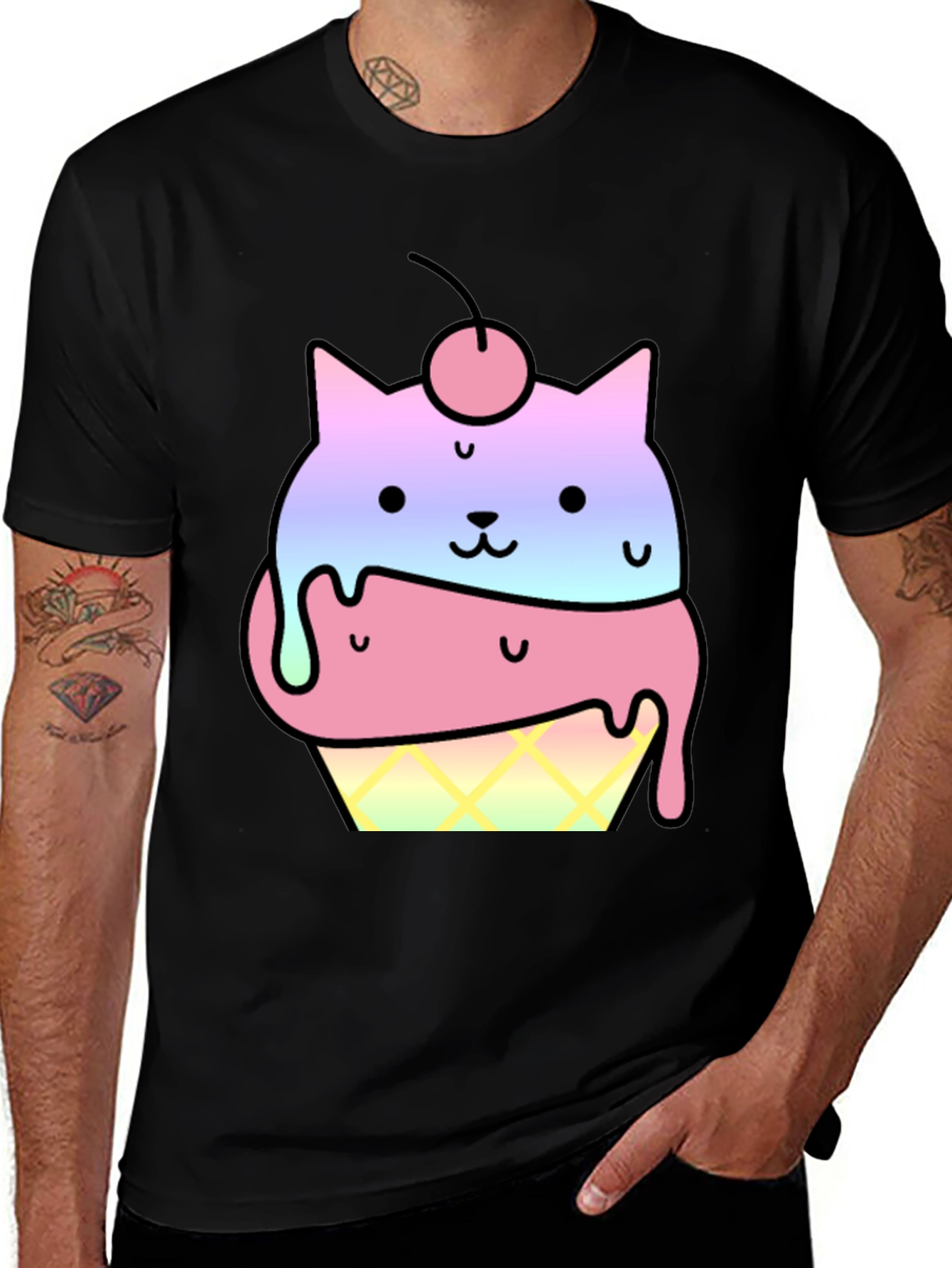 Cute Cat Ice Cream Cone Graphic T-Shirt