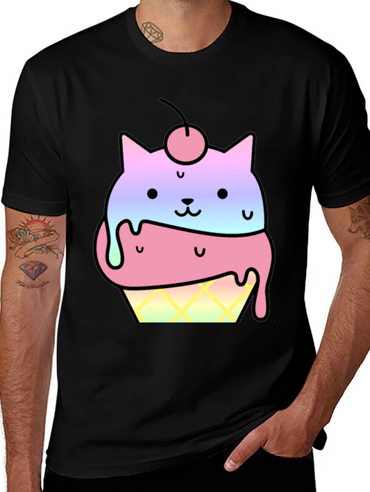 Cute Cat Ice Cream Cone Graphic T-Shirt