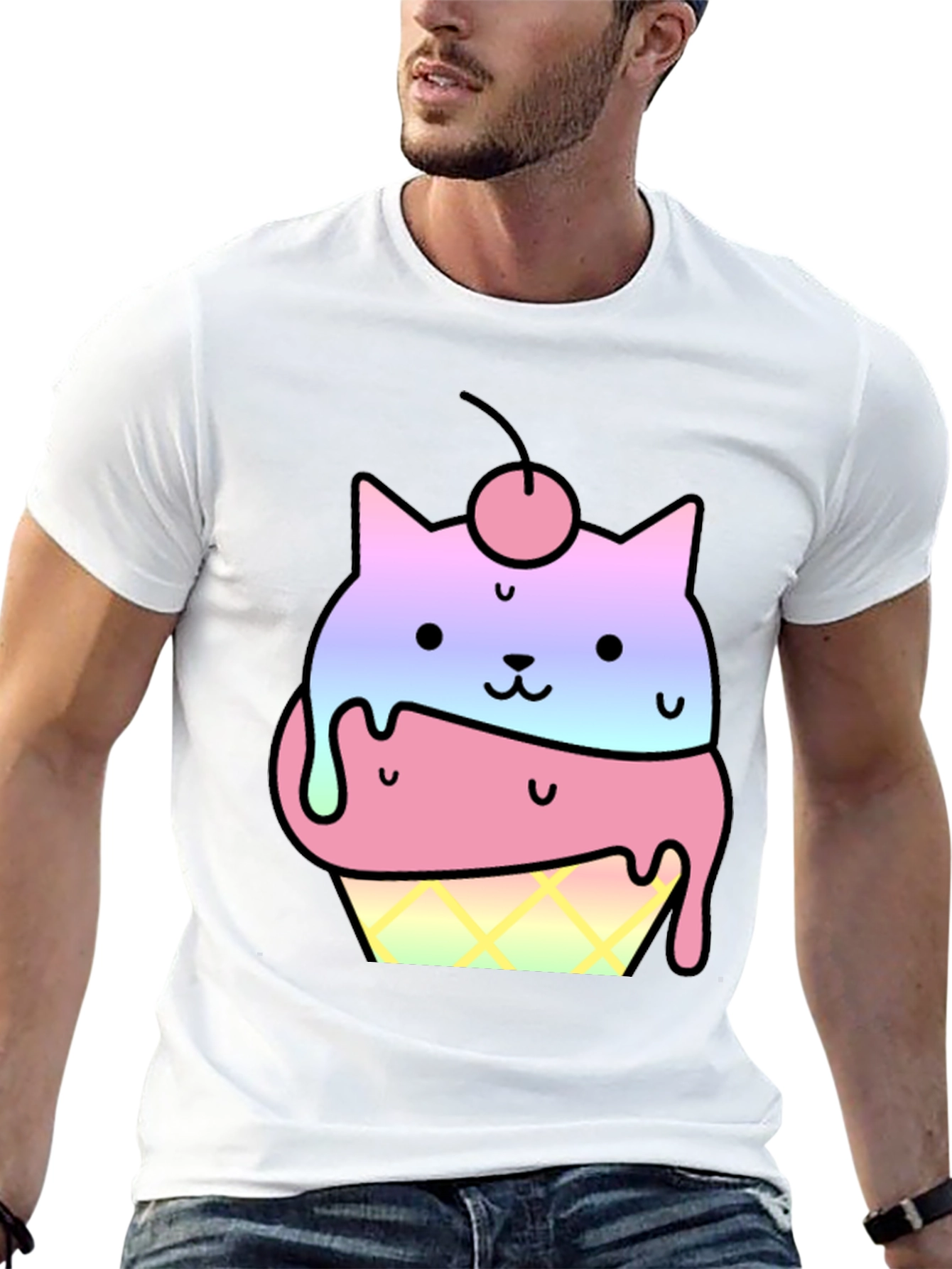 Cute Cat Ice Cream Cone Graphic T-Shirt