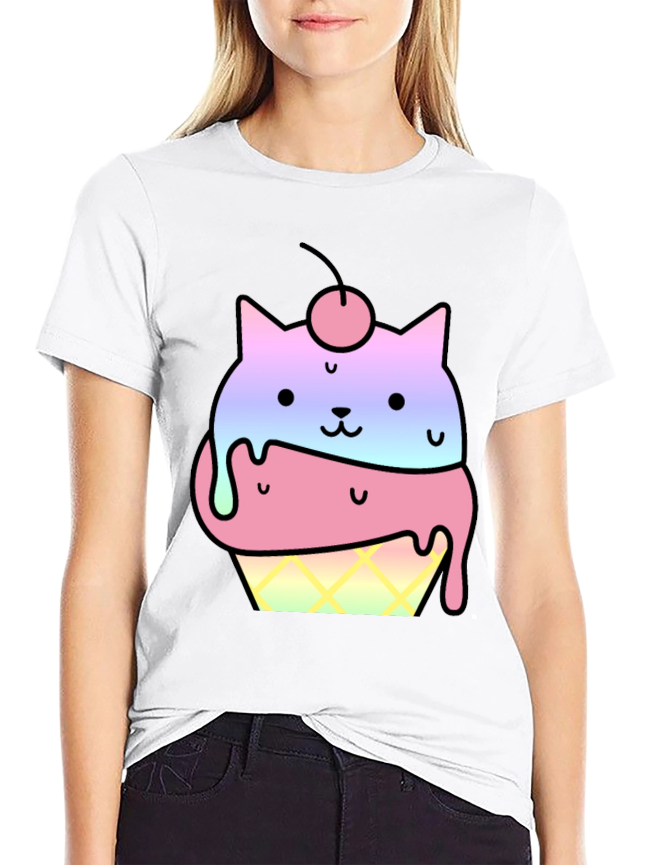 Cute Cat Ice Cream Cone Graphic T-Shirt