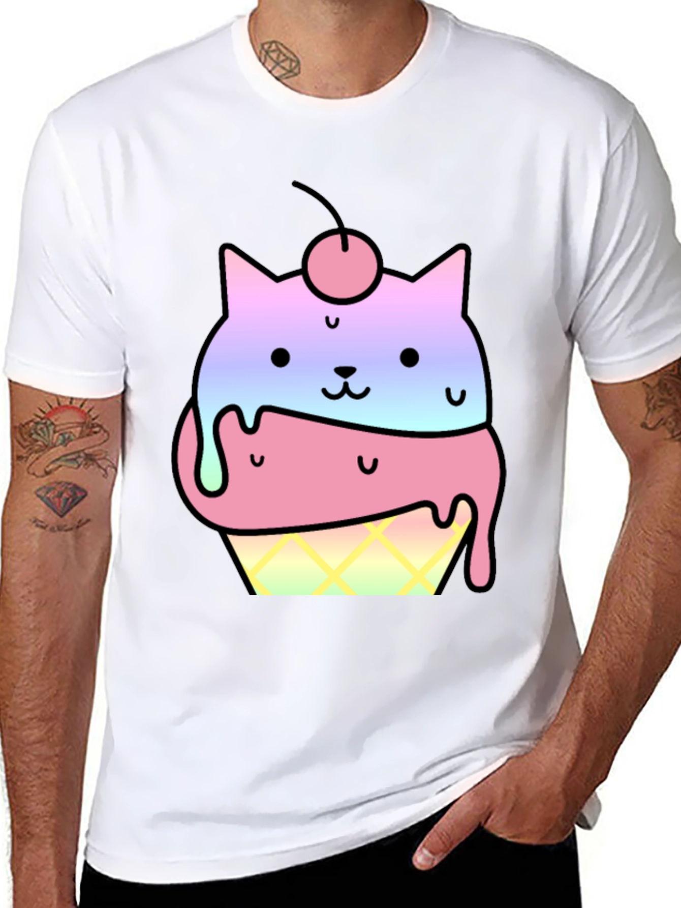 Cute Cat Ice Cream Cone Graphic T-Shirt