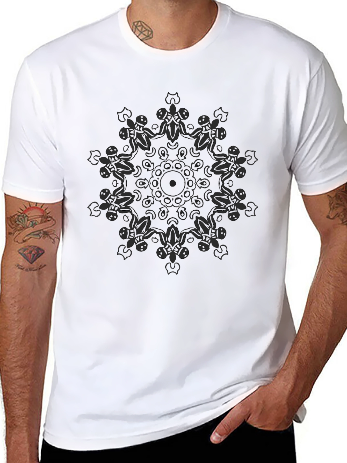 Modern Mandala Graphic Tee - Soft Black Cotton