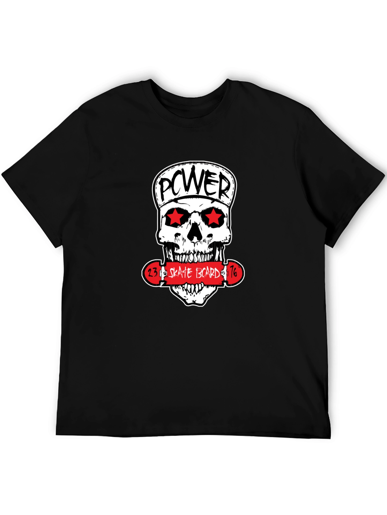 Power Skate Board Skull Graphic T-Shirt