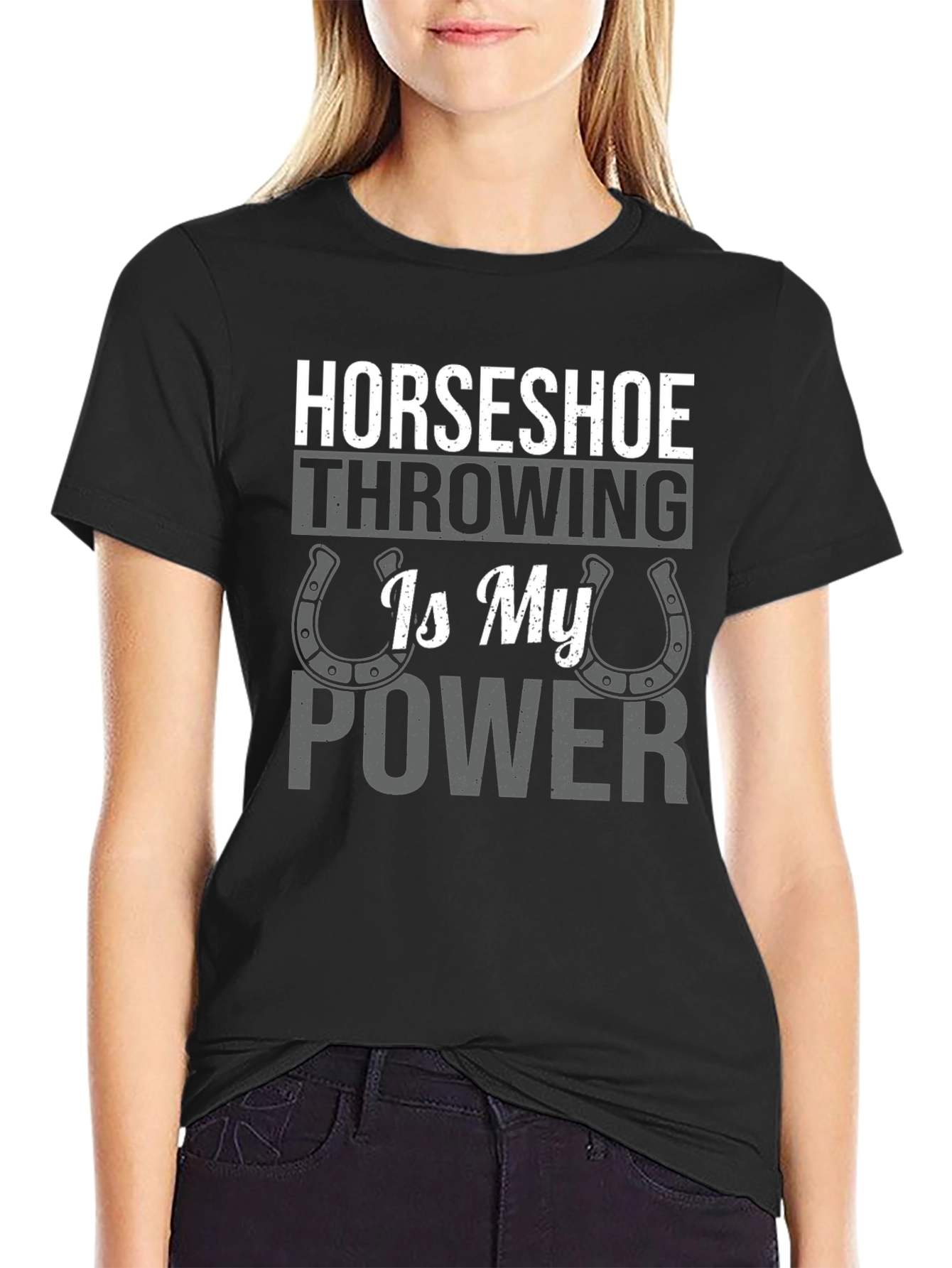 Horseshoe Throwing is My Power Black Graphic T-Shirt
