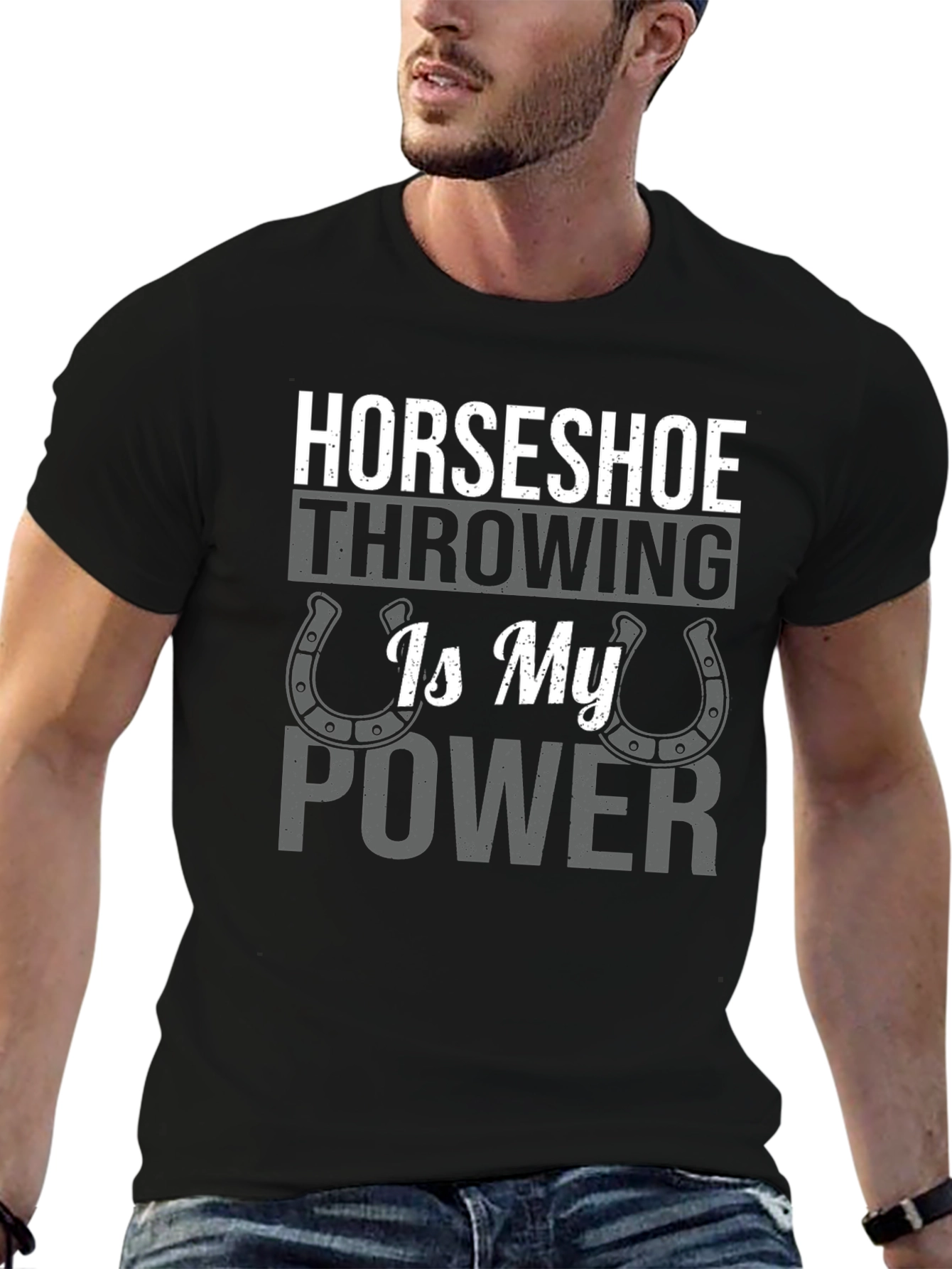 Horseshoe Throwing is My Power Black Graphic T-Shirt