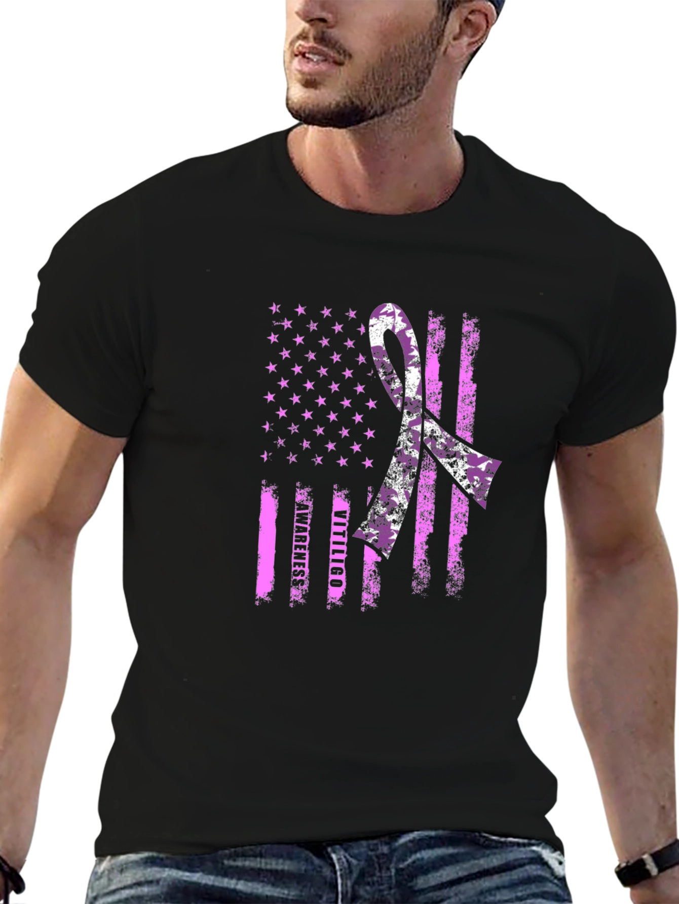 Vitiligo Awareness T-Shirt - American Flag Design