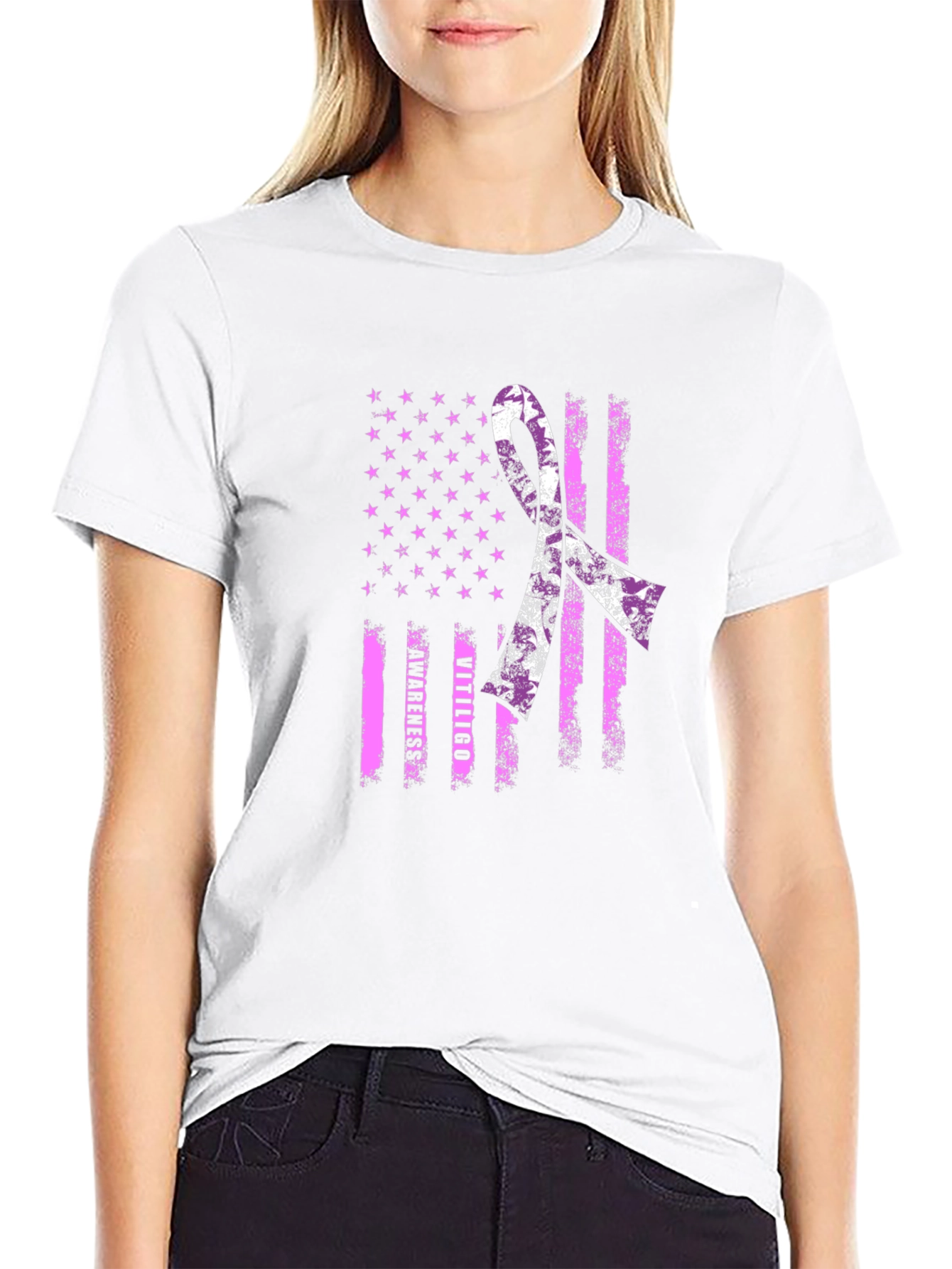Vitiligo Awareness T-Shirt - American Flag Design