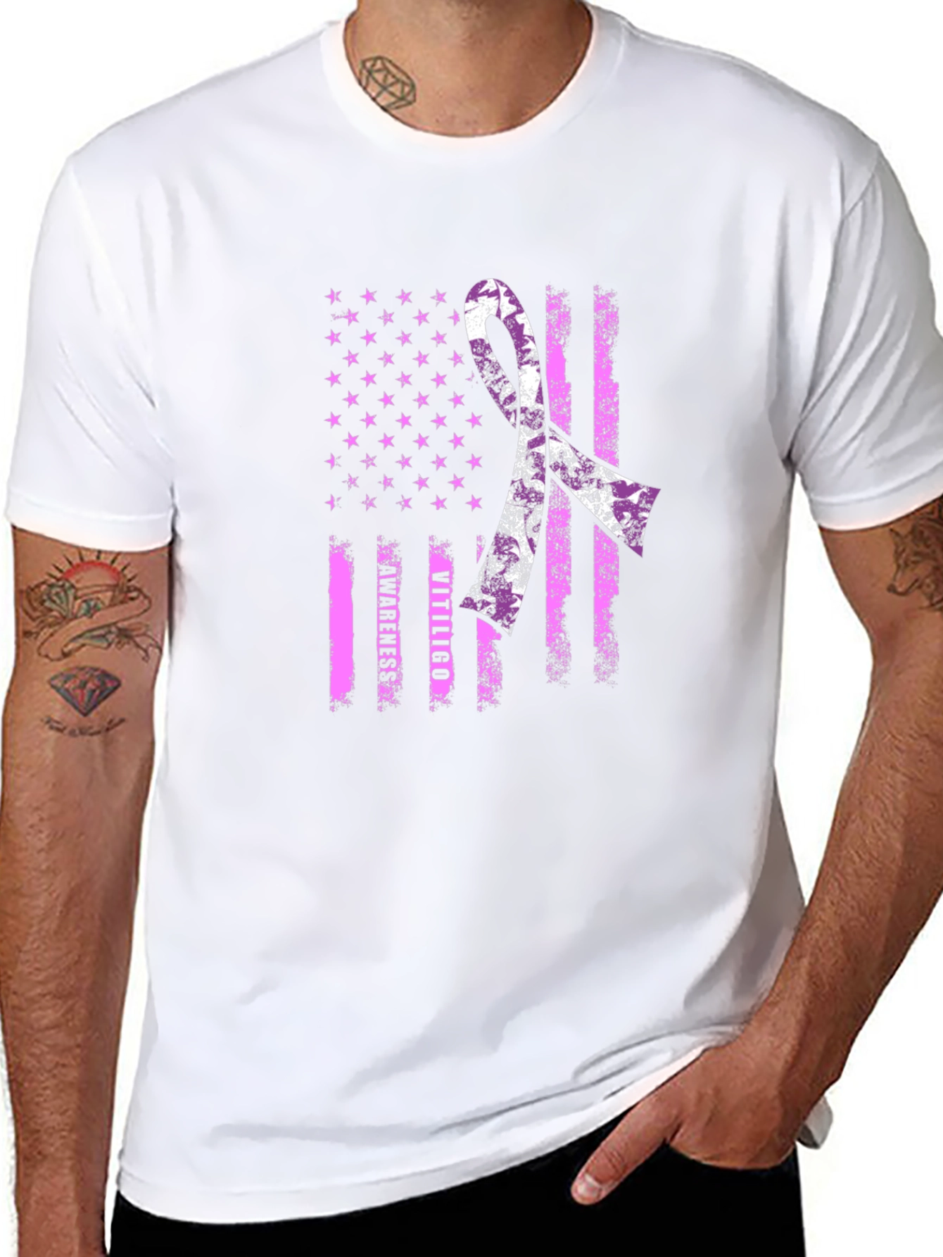 Vitiligo Awareness T-Shirt - American Flag Design