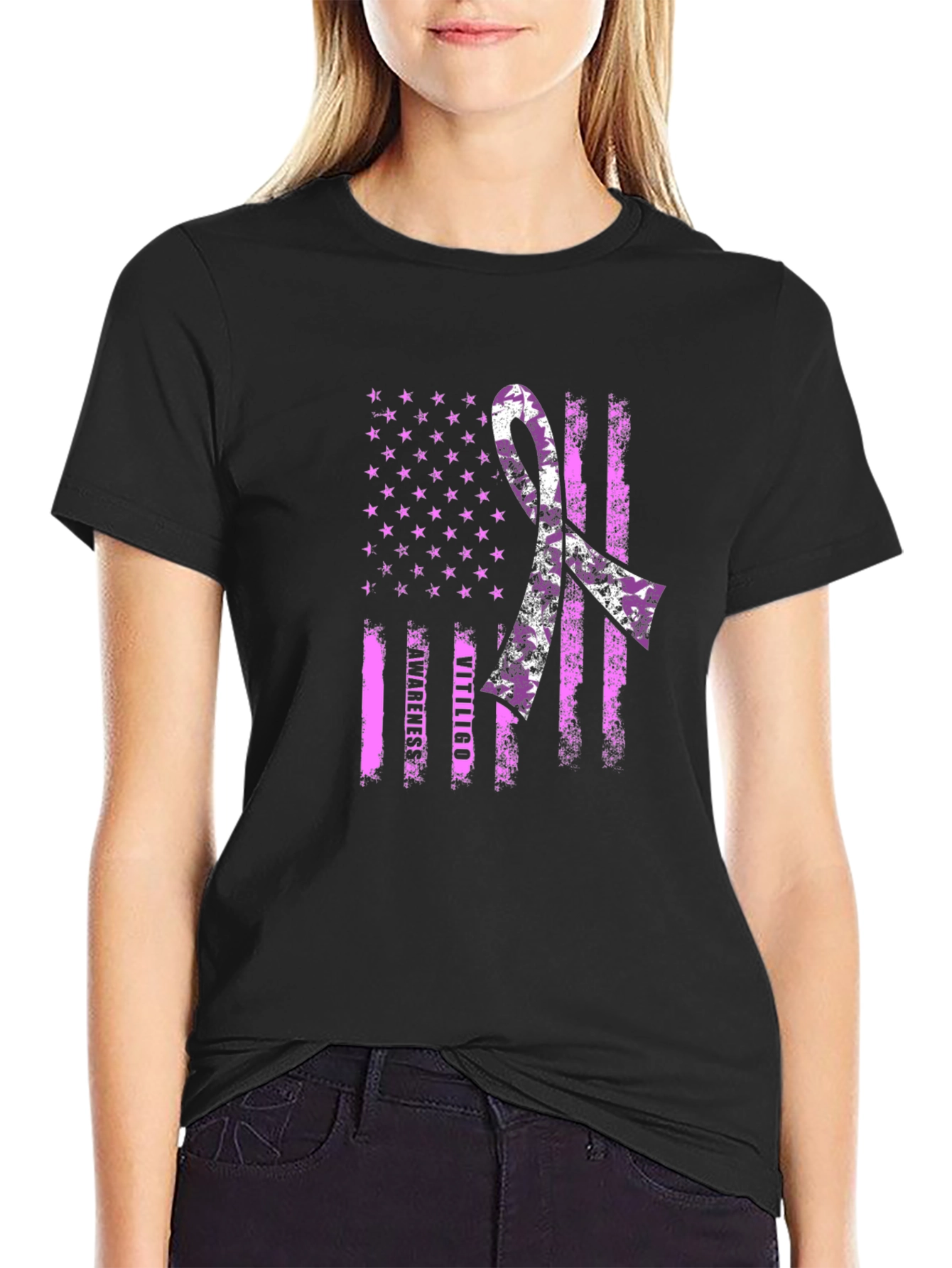Vitiligo Awareness T-Shirt - American Flag Design