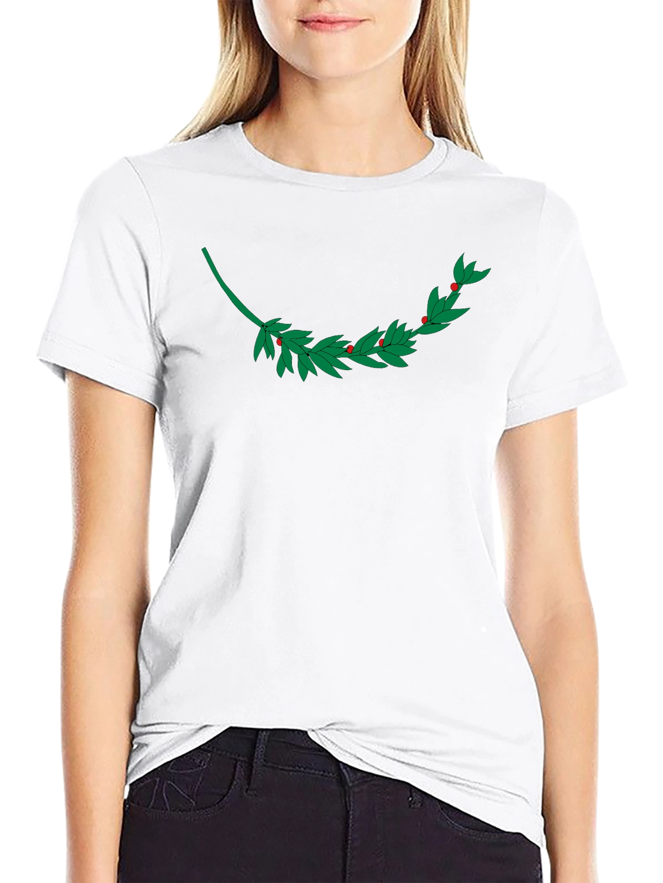 Black T-Shirt with Laurel Branch Design