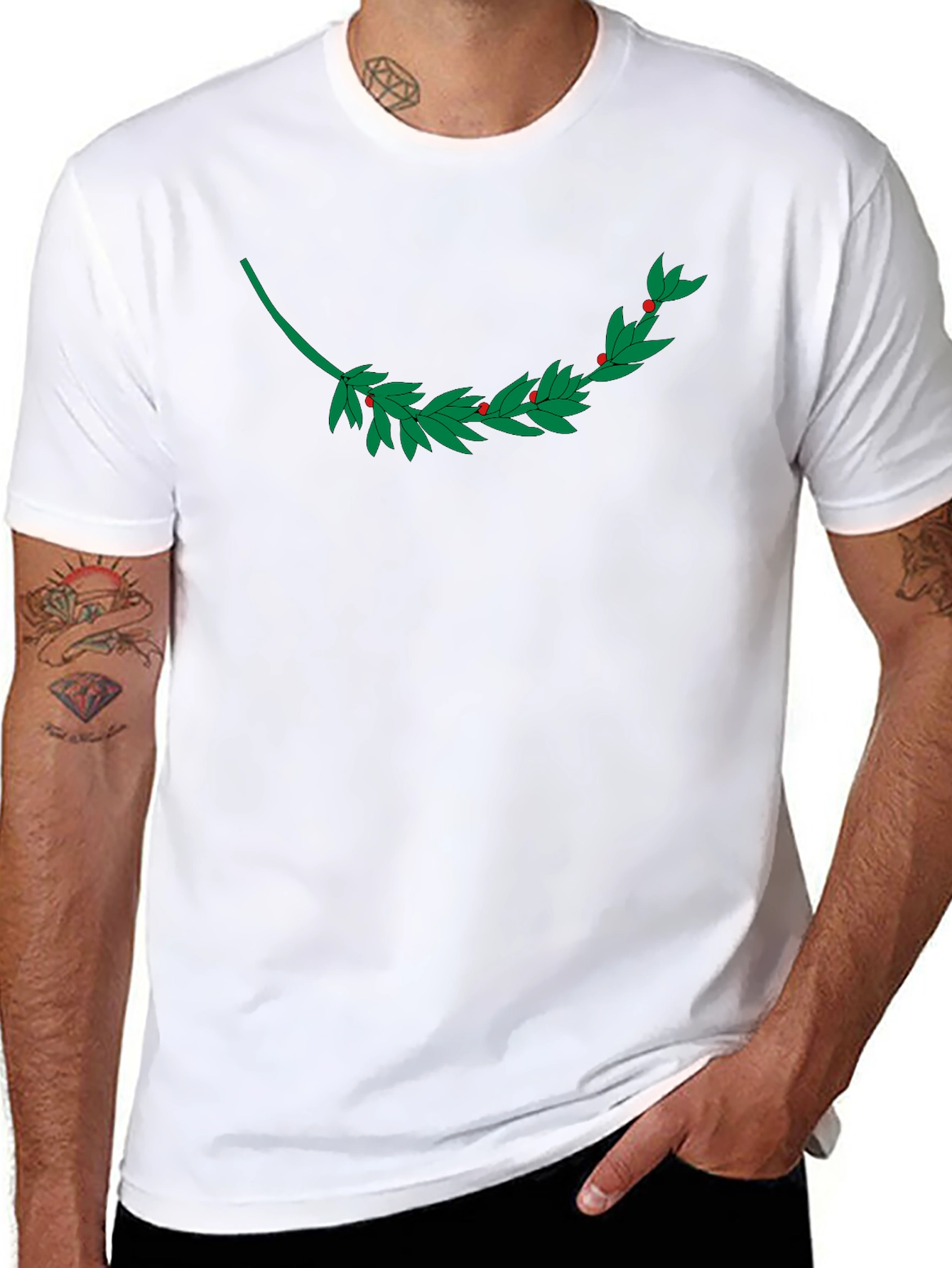 Black T-Shirt with Laurel Branch Design