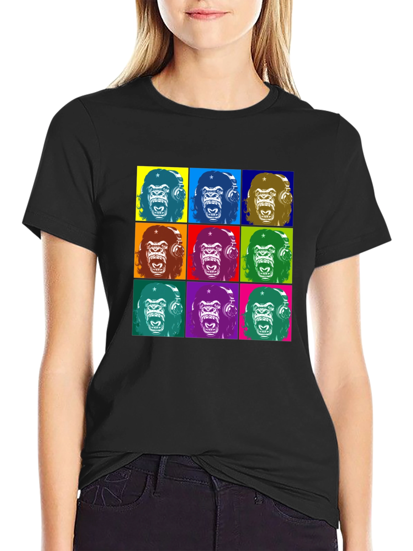 Pop Art Gorilla Graphic T-Shirt - Black
