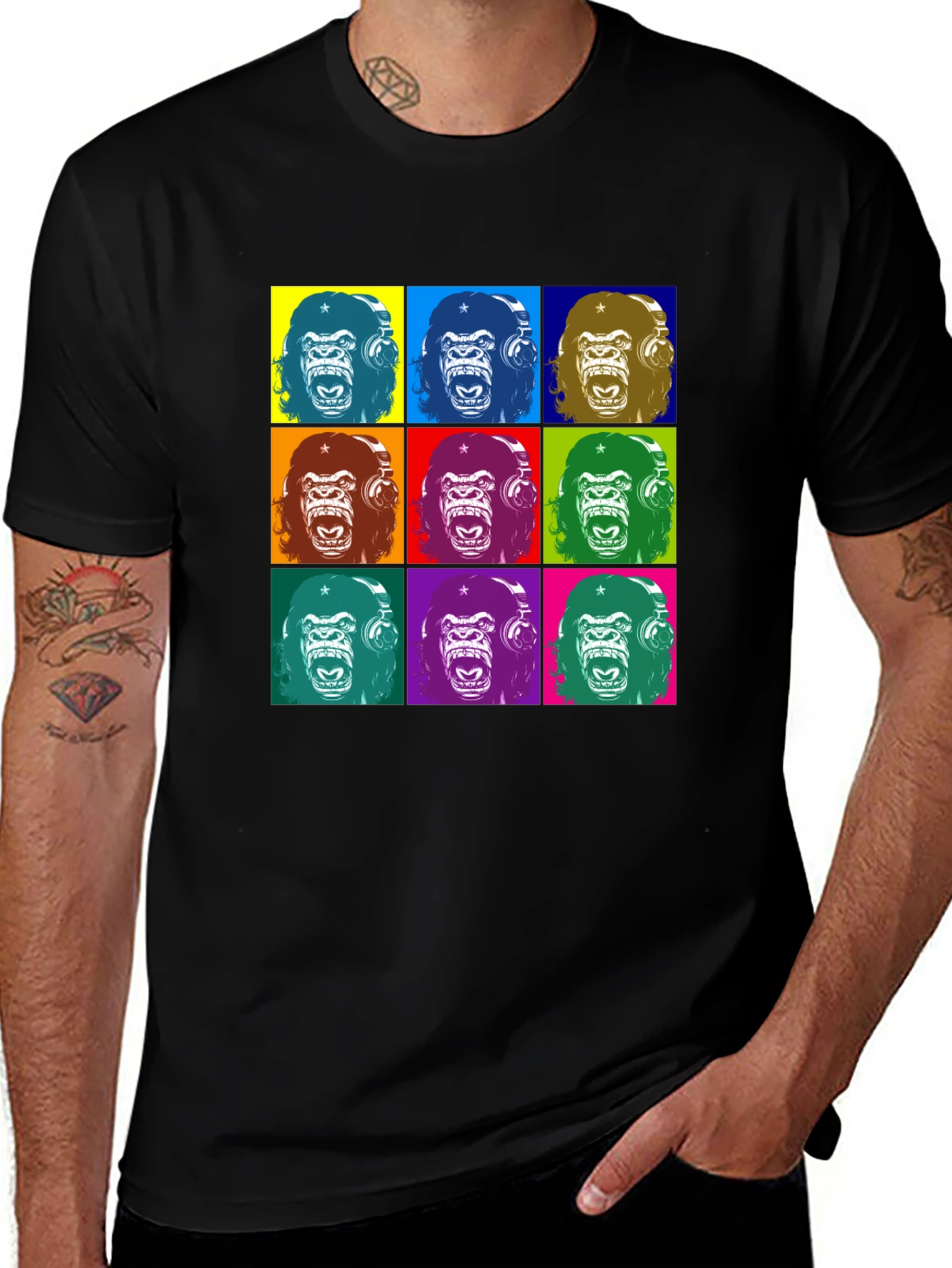 Pop Art Gorilla Graphic T-Shirt - Black