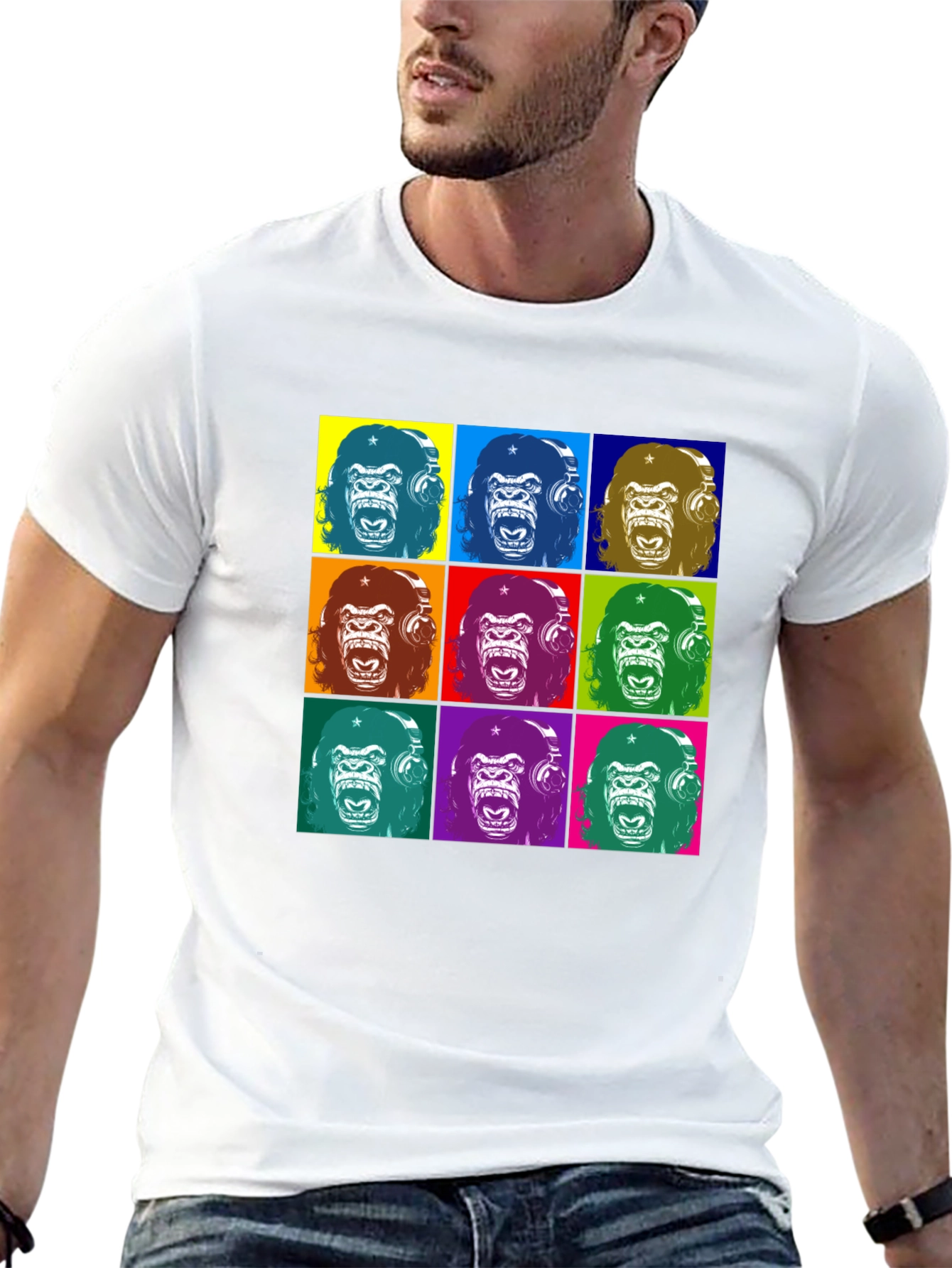 Pop Art Gorilla Graphic T-Shirt - Black