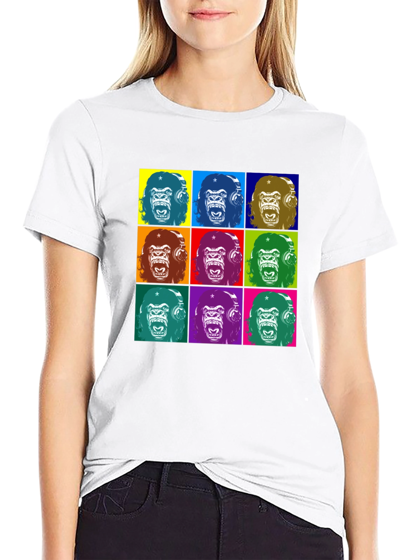 Pop Art Gorilla Graphic T-Shirt - Black