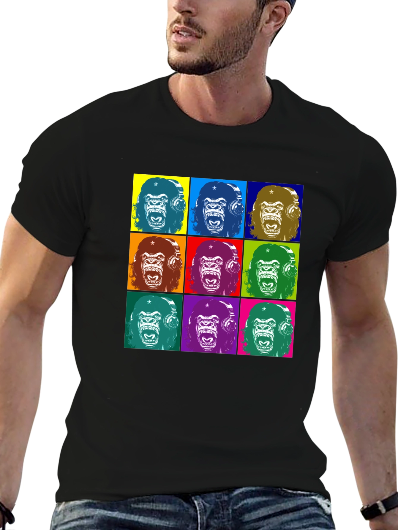 Pop Art Gorilla Graphic T-Shirt - Black