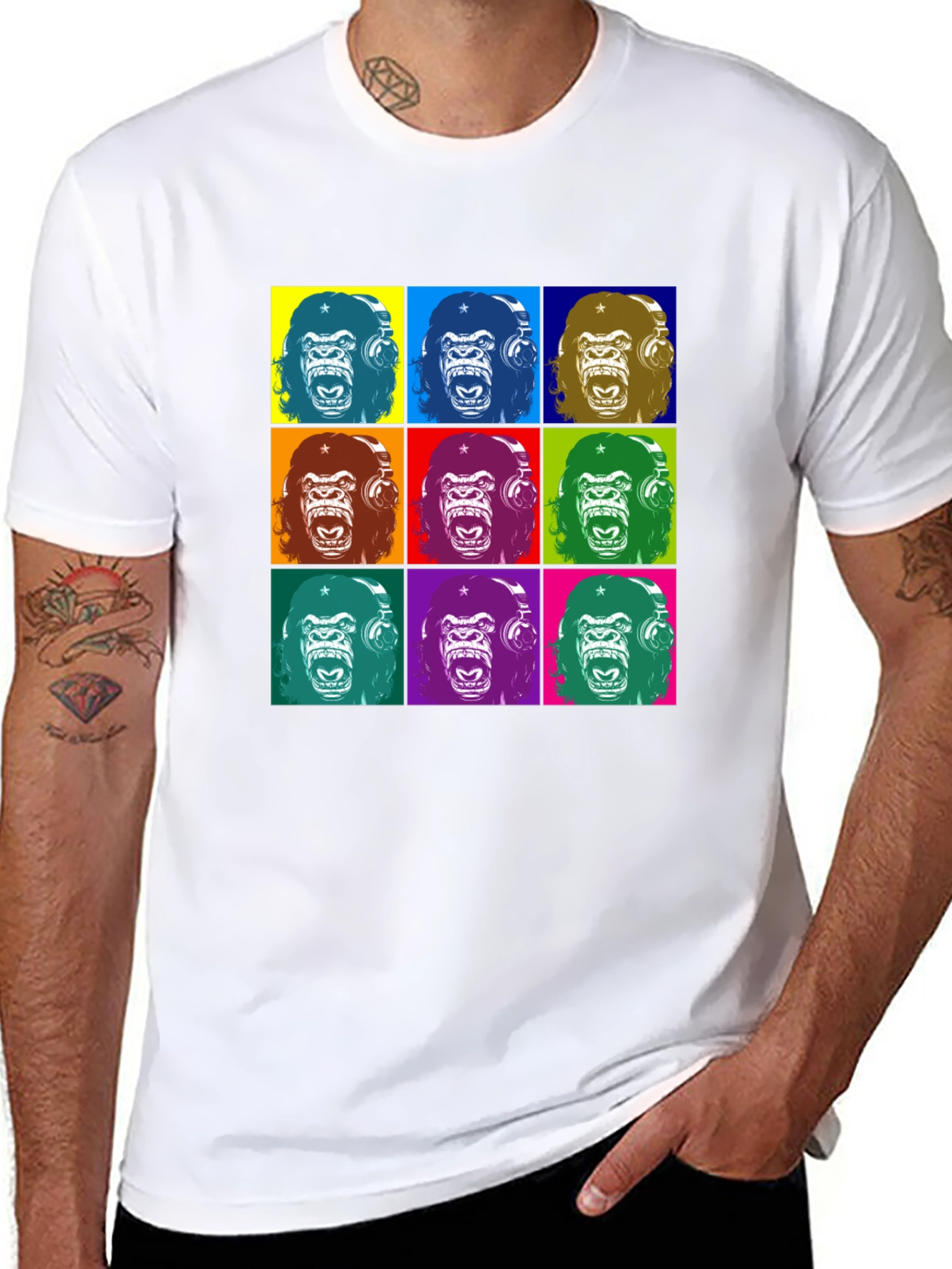Pop Art Gorilla Graphic T-Shirt - Black