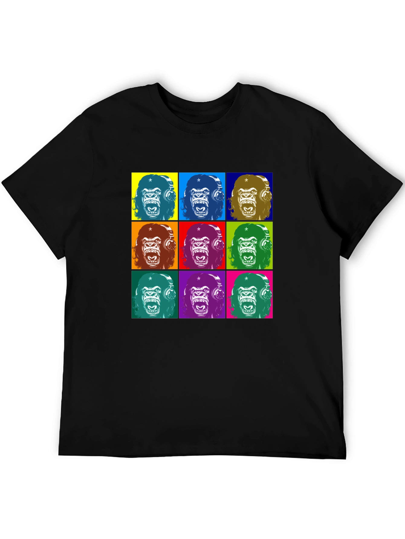 Pop Art Gorilla Graphic T-Shirt - Black