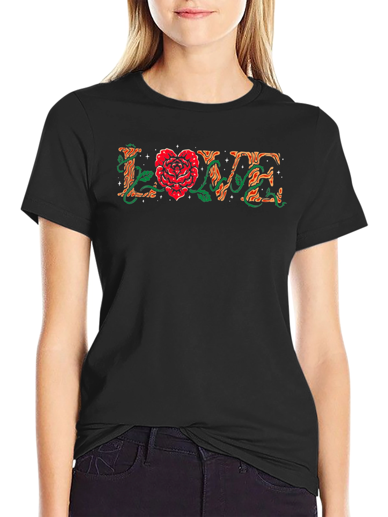 Love Rose Graphic Black Tee