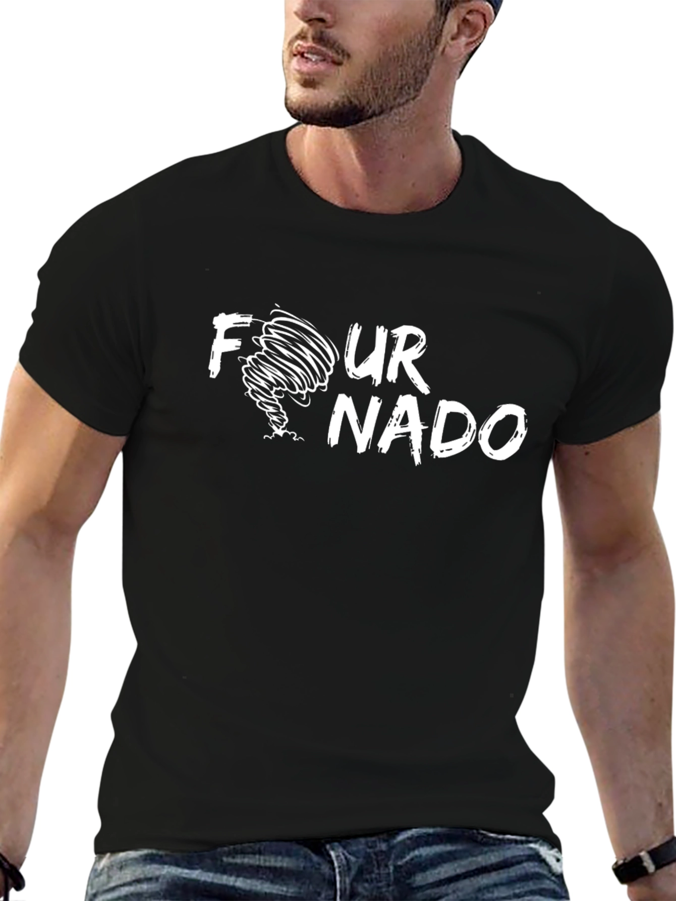 Four-nado Novelty T-Shirt - Black Cotton Tee