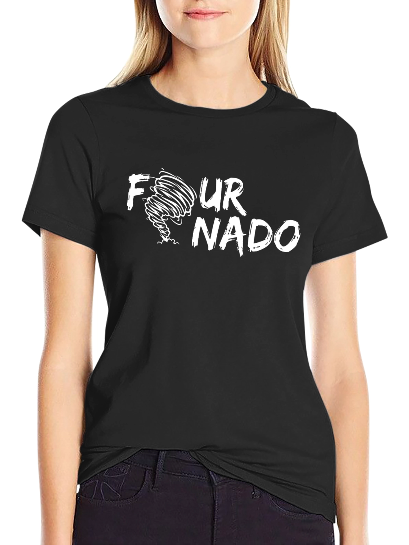 Four-nado Novelty T-Shirt - Black Cotton Tee