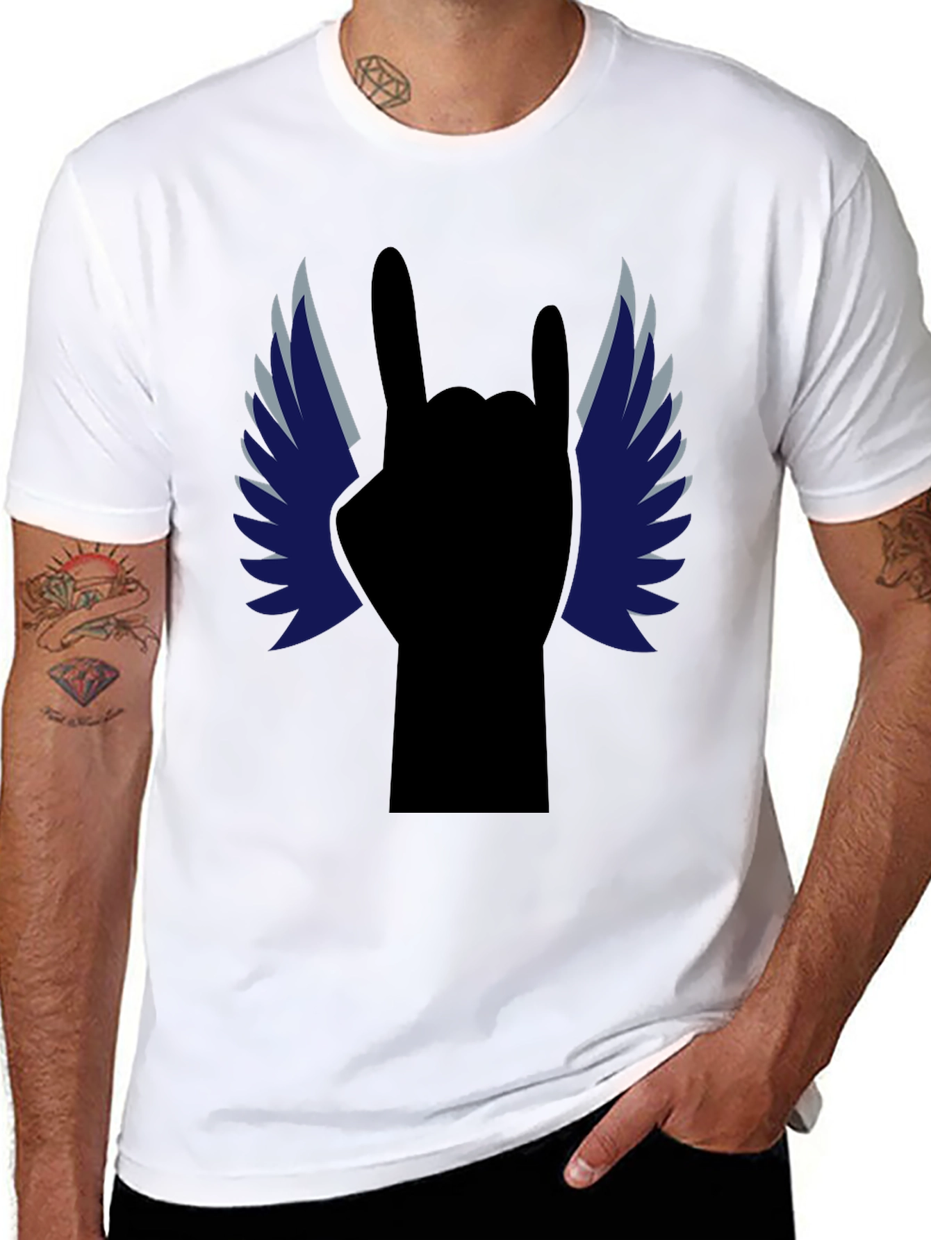 Rock On! Winged Hand Black T-Shirt
