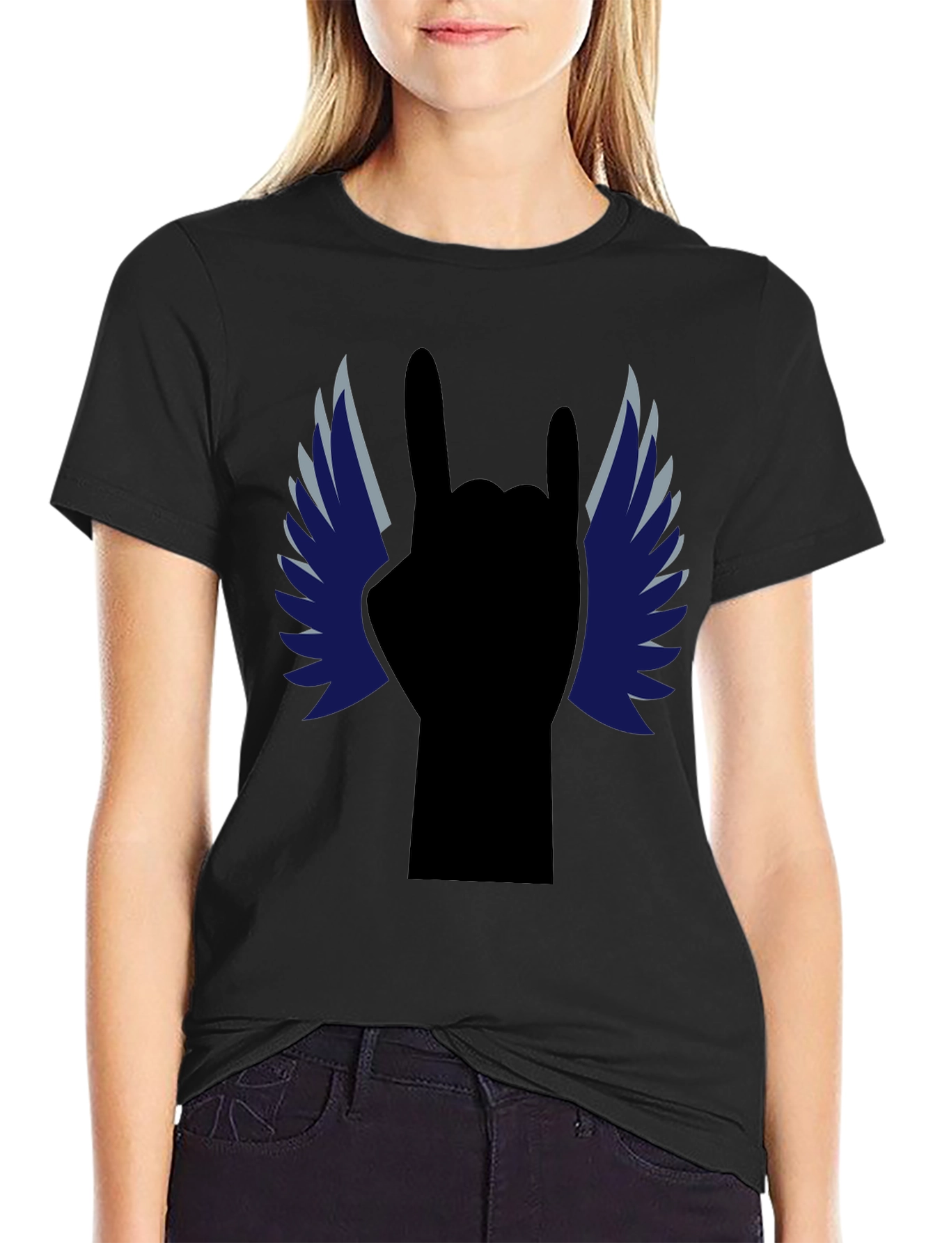 Rock On! Winged Hand Black T-Shirt