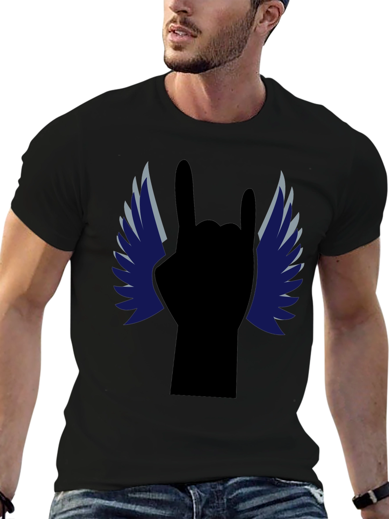 Rock On! Winged Hand Black T-Shirt