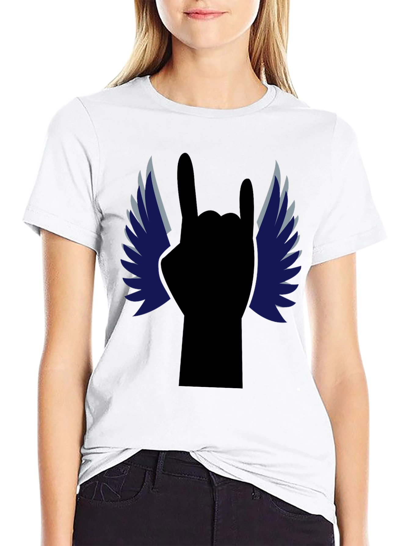 Rock On! Winged Hand Black T-Shirt