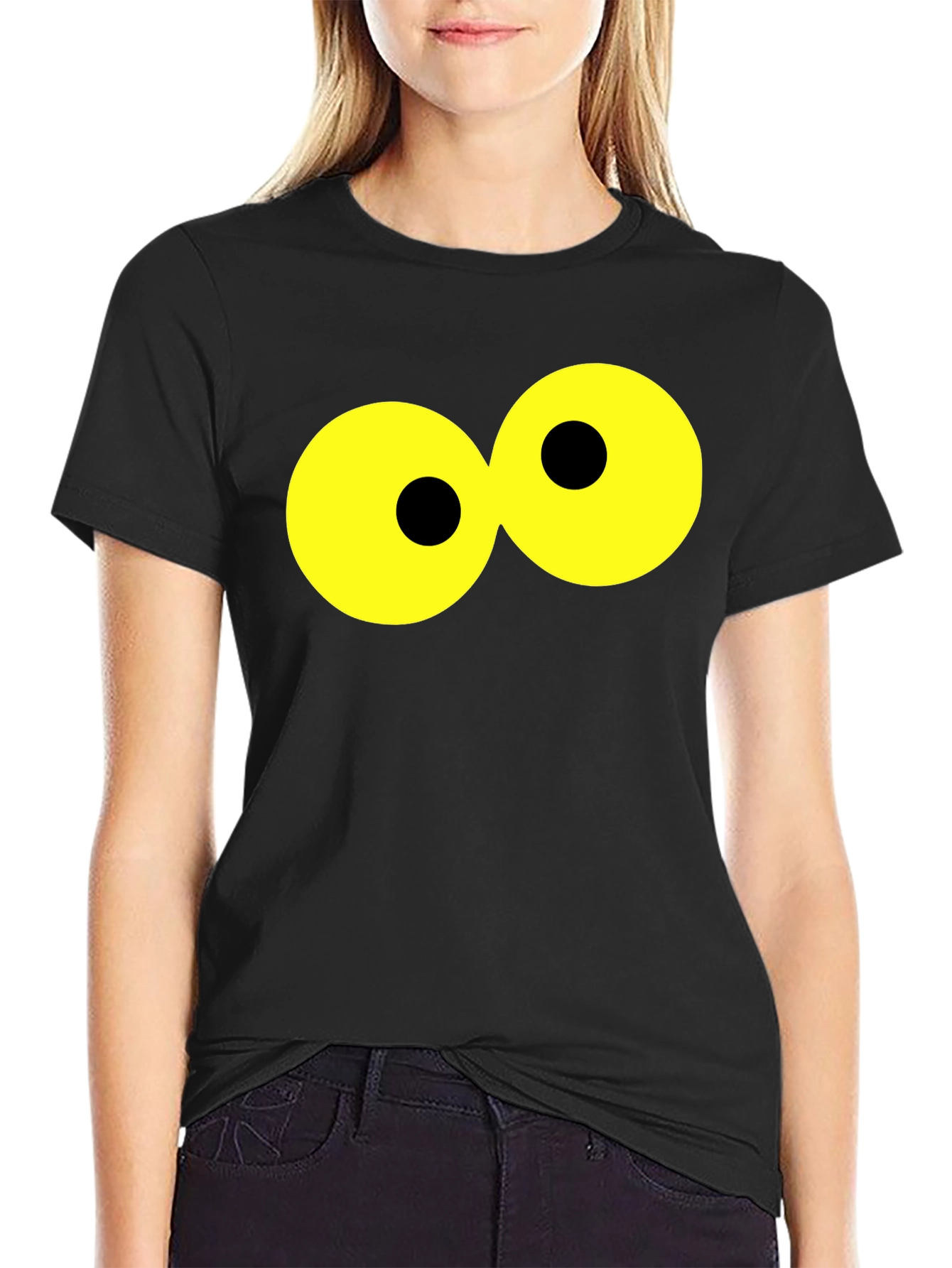 Funny Cartoon Eyes Black T-Shirt
