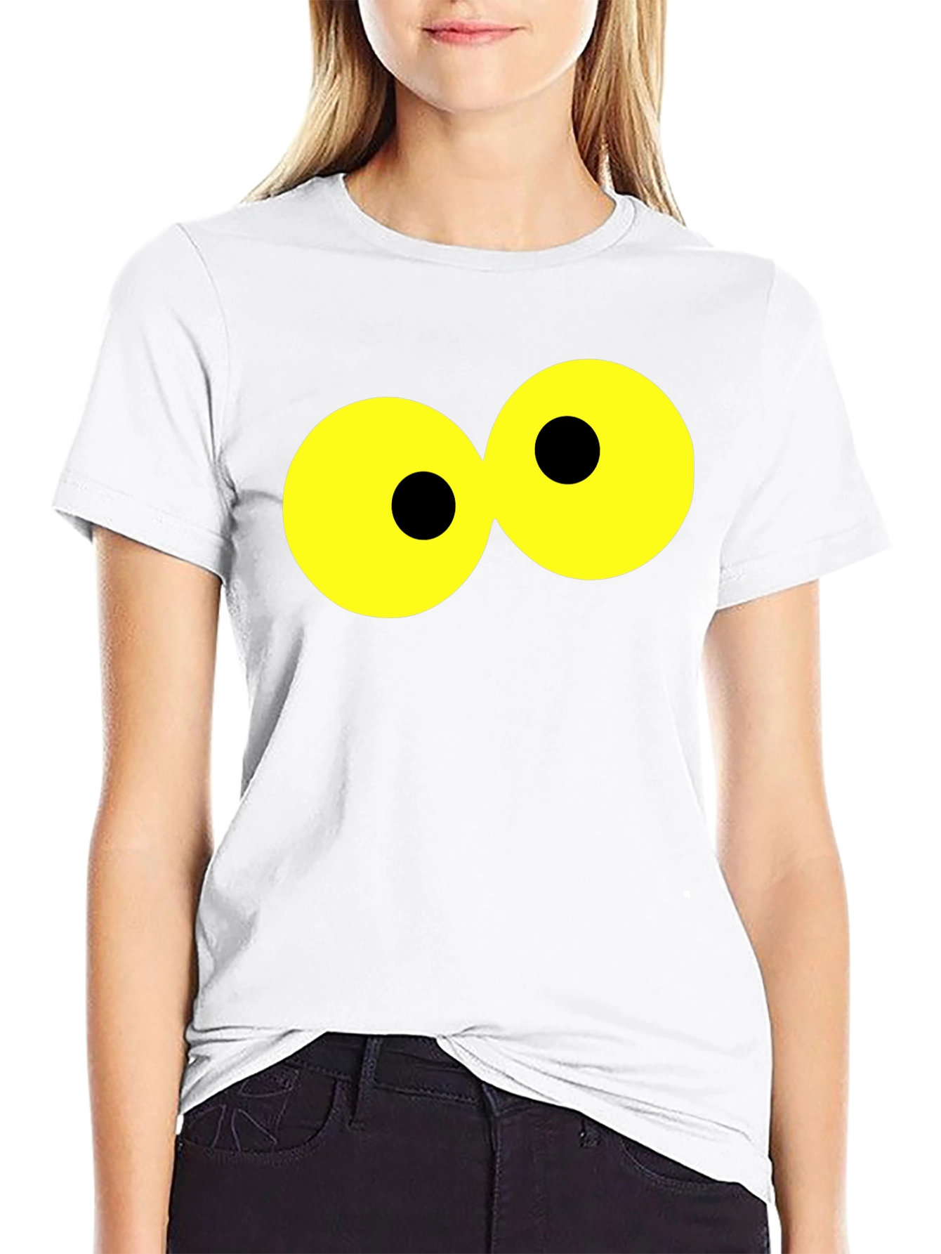 Funny Cartoon Eyes Black T-Shirt