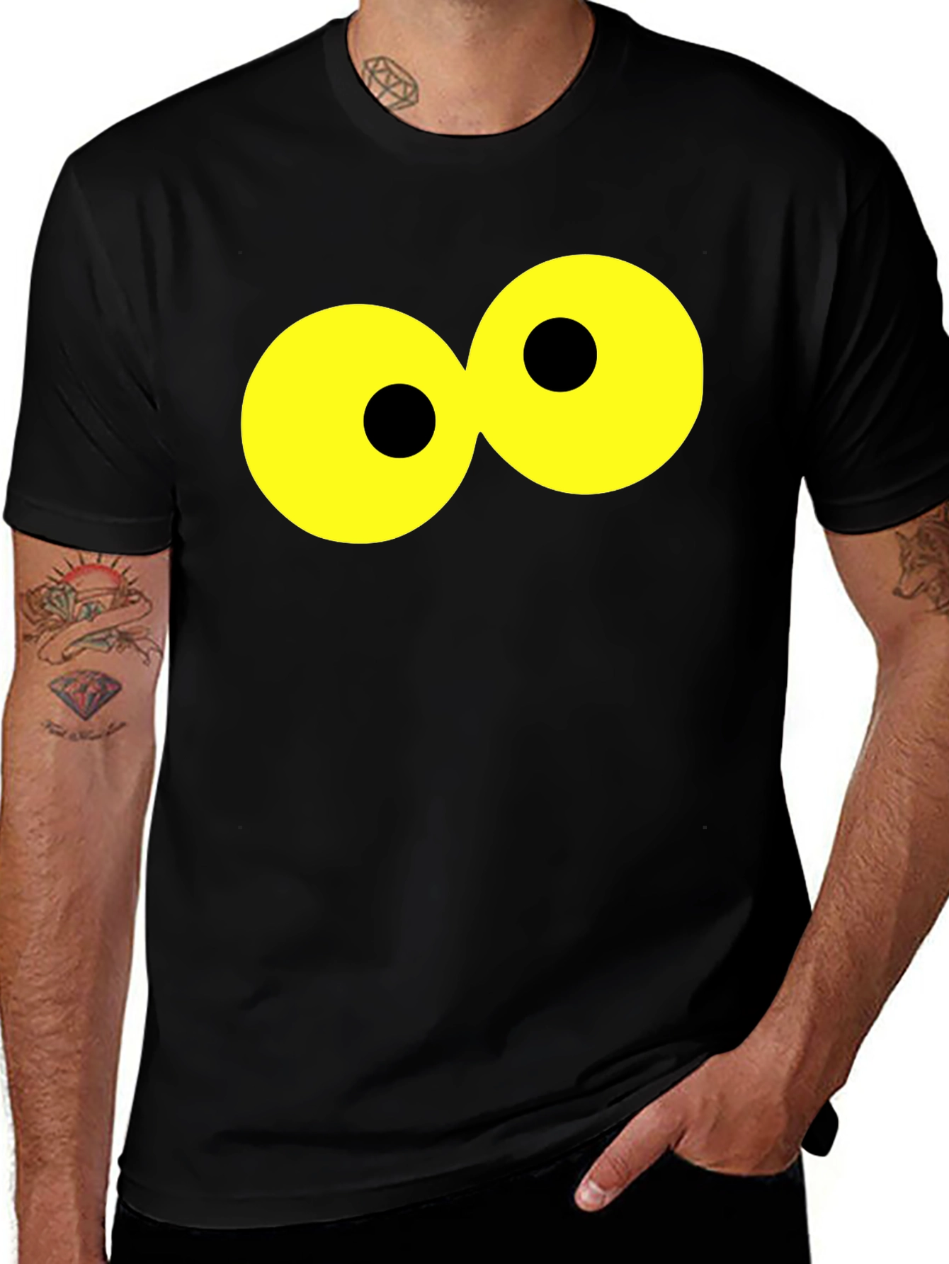 Funny Cartoon Eyes Black T-Shirt