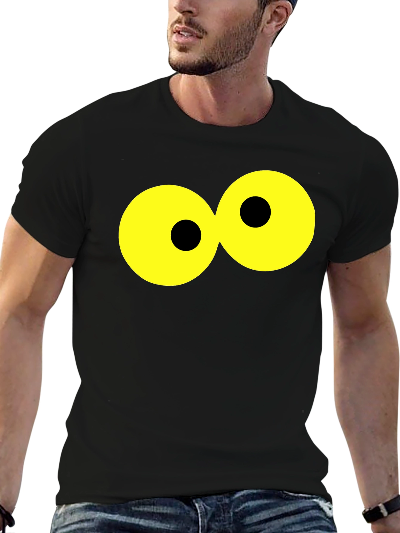 Funny Cartoon Eyes Black T-Shirt