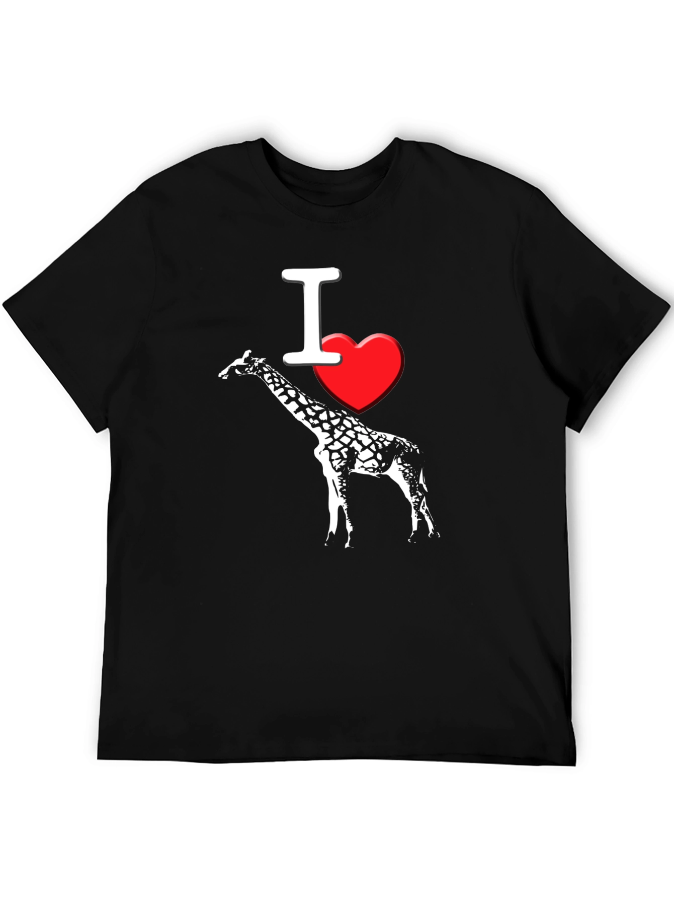 I Heart Giraffe Black T-Shirt Mens