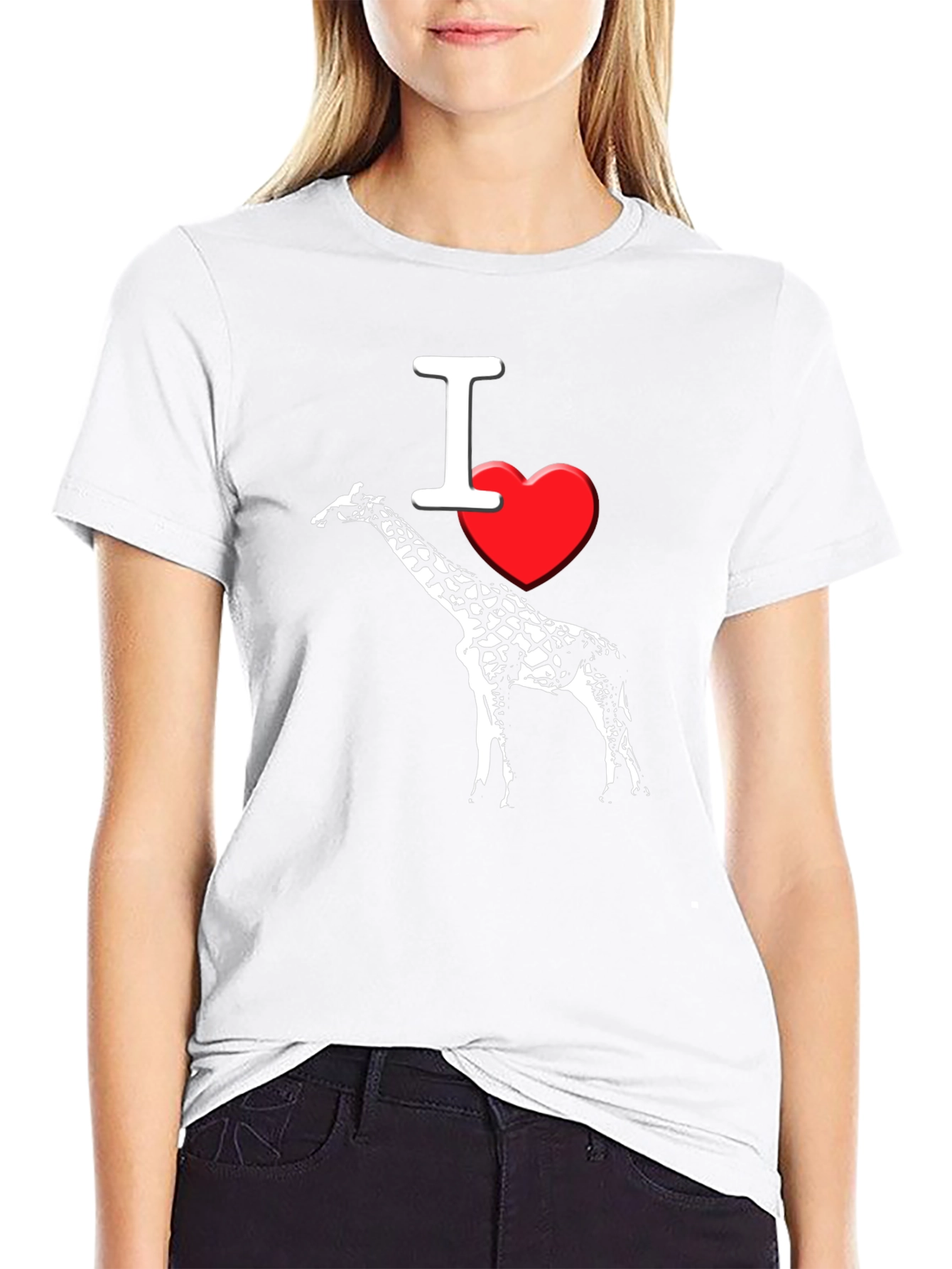 I Heart Giraffe Black T-Shirt Mens