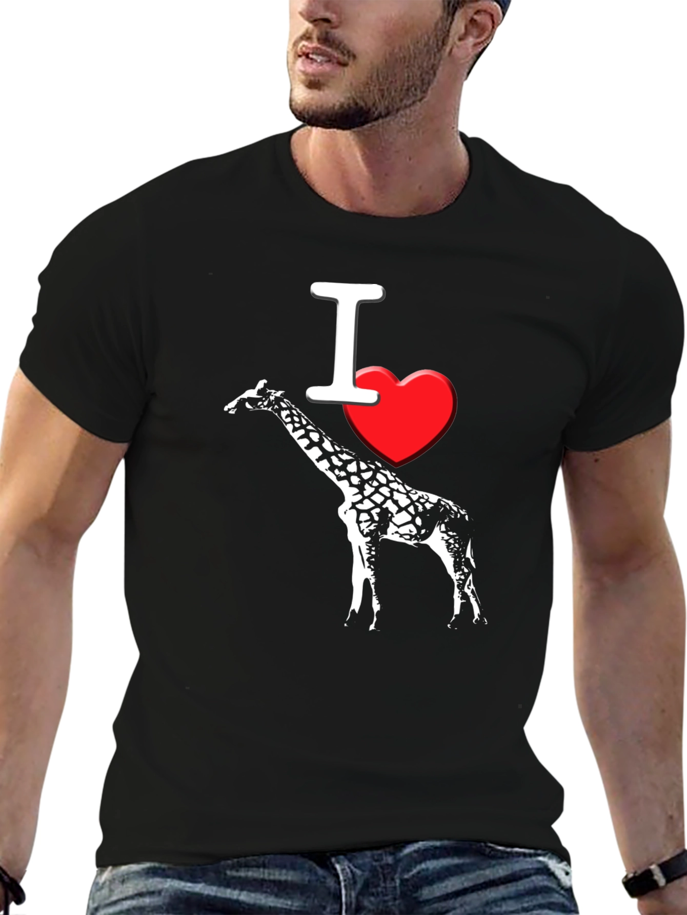 I Heart Giraffe Black T-Shirt Mens