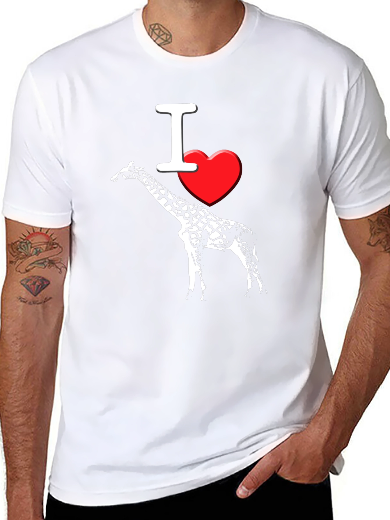 I Heart Giraffe Black T-Shirt Mens