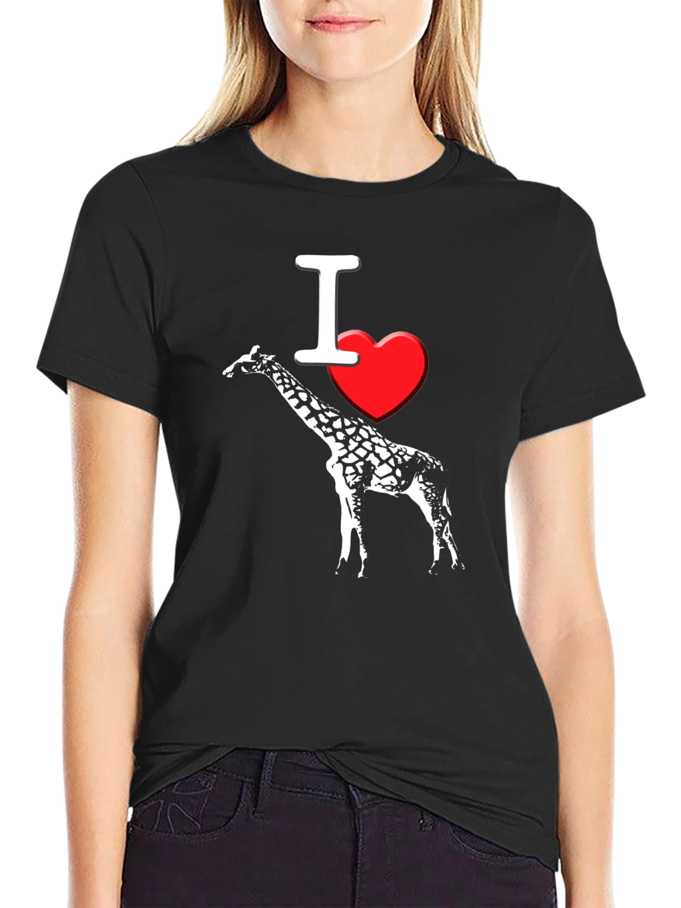 I Heart Giraffe Black T-Shirt Mens