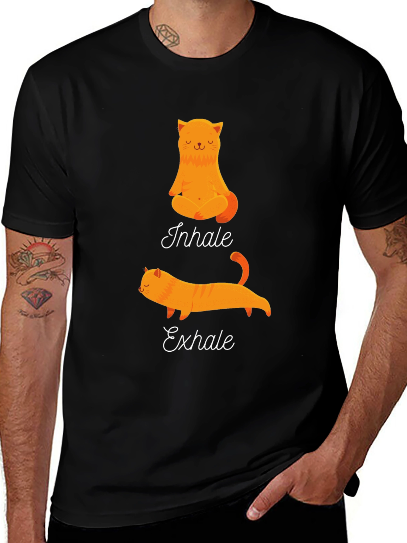 Yoga Cat Inhale Exhale Black T-Shirt
