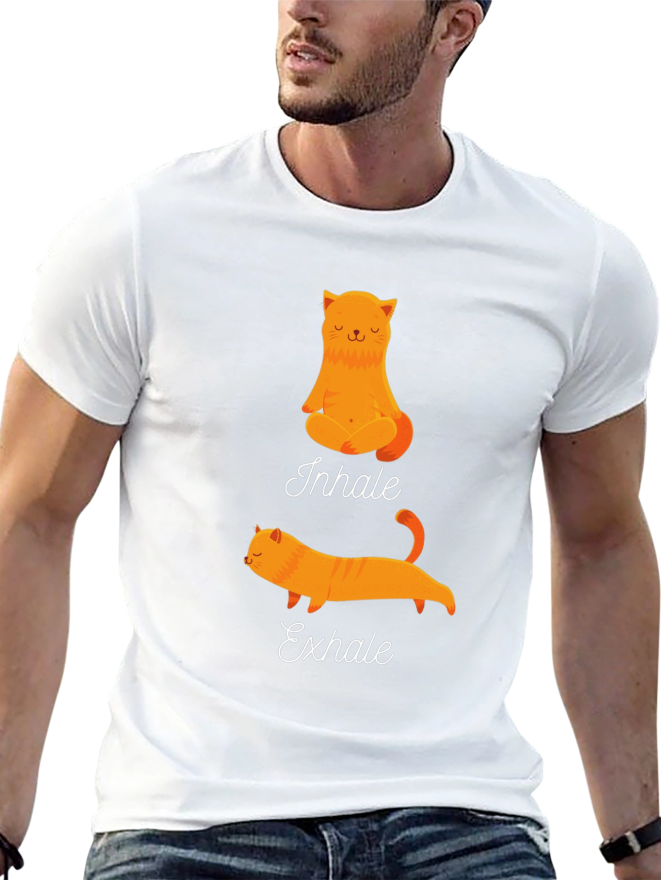Yoga Cat Inhale Exhale Black T-Shirt