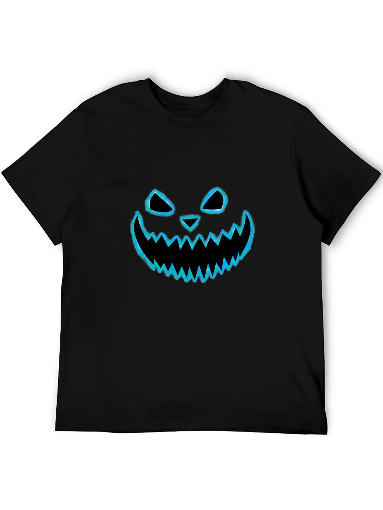Halloween Pumpkin Face Graphic Tee - Black Cotton T-Shirt