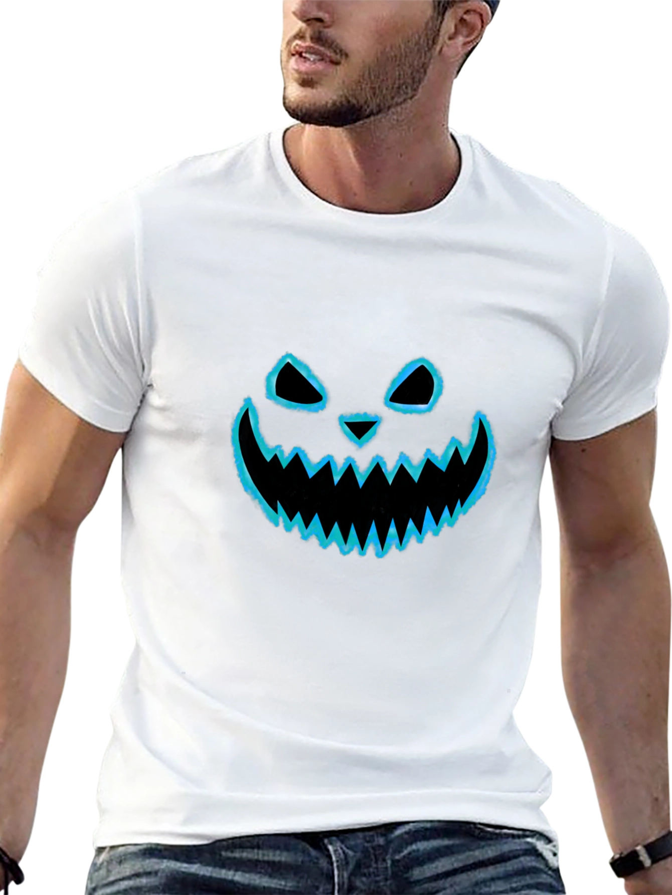 Halloween Pumpkin Face Graphic Tee - Black Cotton T-Shirt