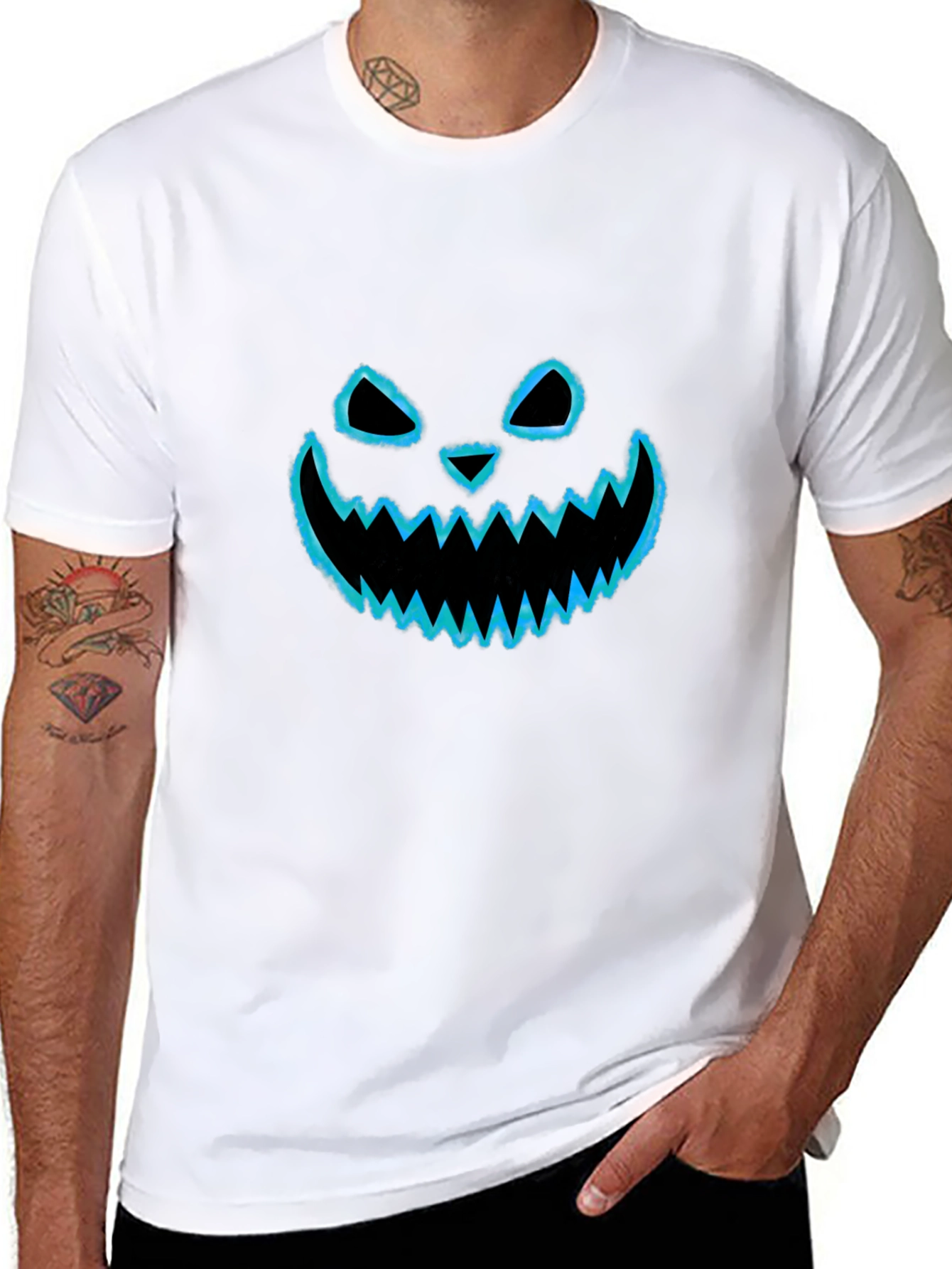 Halloween Pumpkin Face Graphic Tee - Black Cotton T-Shirt