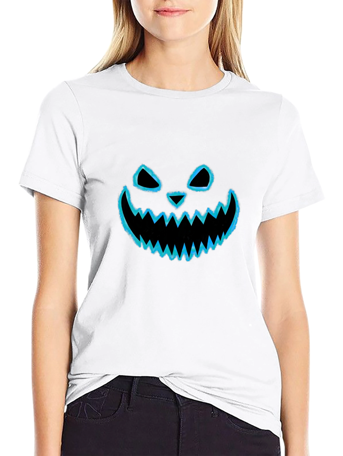 Halloween Pumpkin Face Graphic Tee - Black Cotton T-Shirt