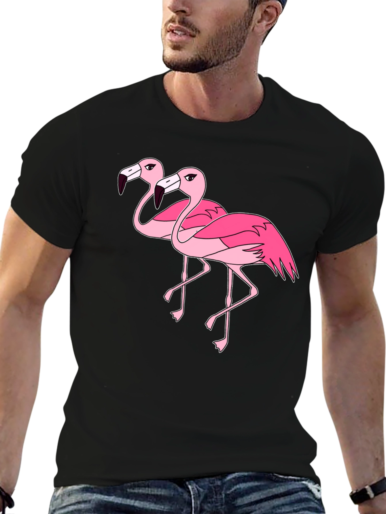 Flamingo Graphic Tee - Black Cotton Shirt