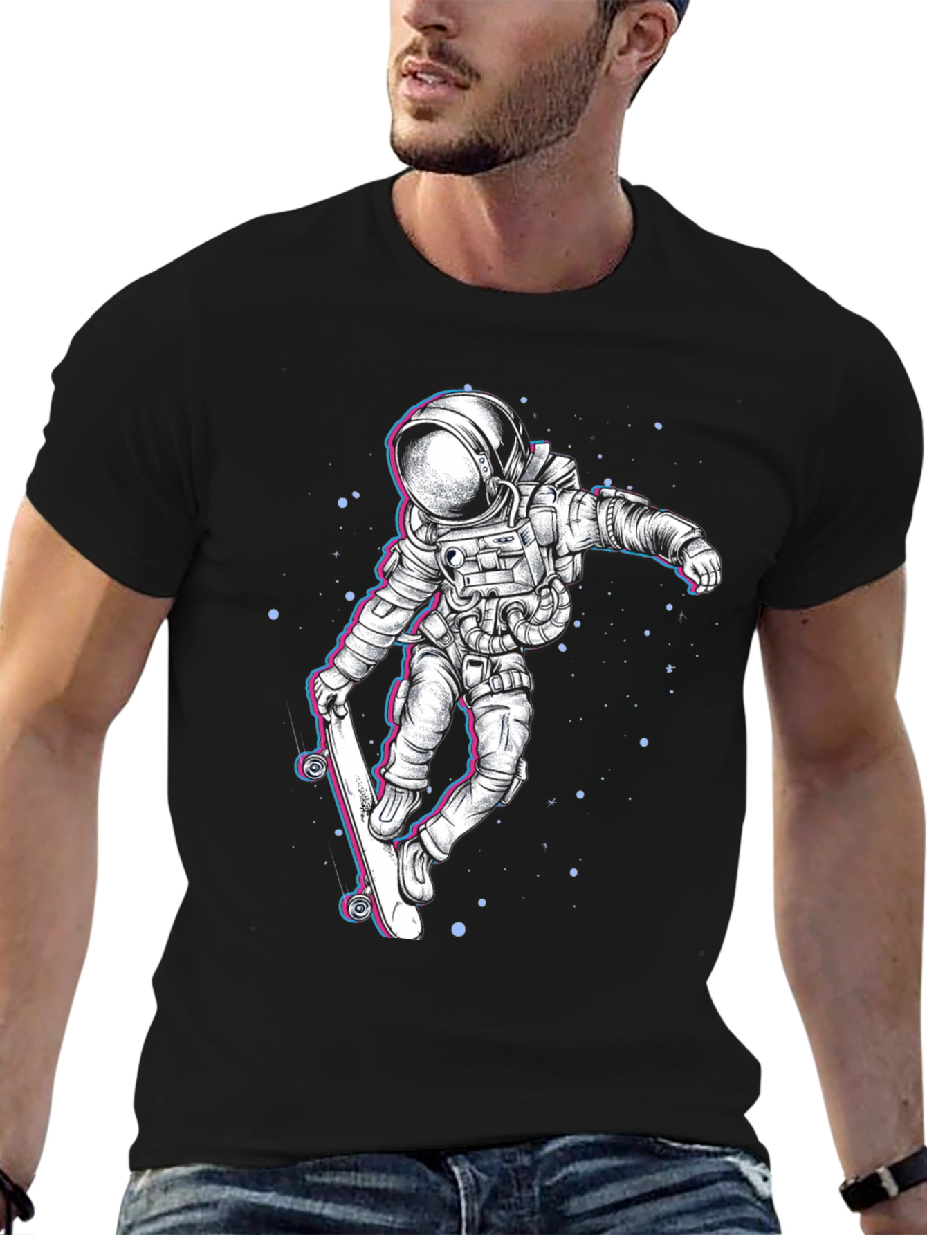Astronaut Skateboard Graphic Tee - Black