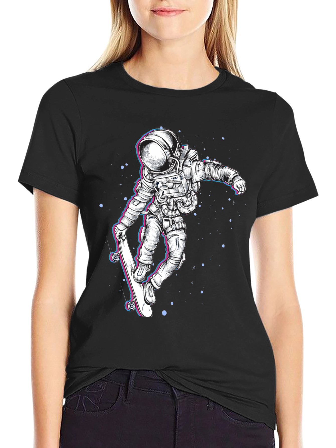 Astronaut Skateboard Graphic Tee - Black